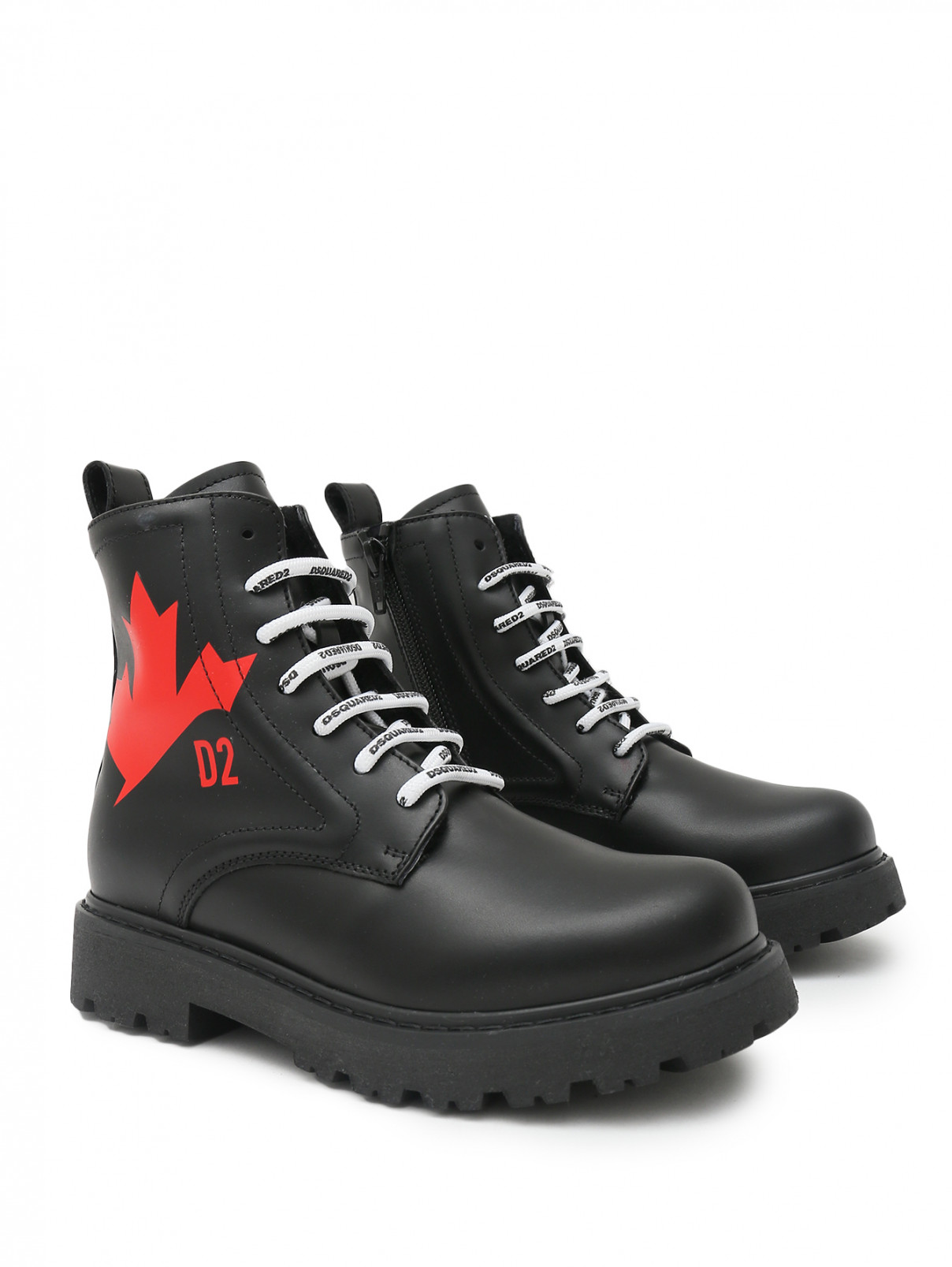 Кожаные ботинки с принтом Dsquared2  –  Общий вид  – Цвет:  Черный