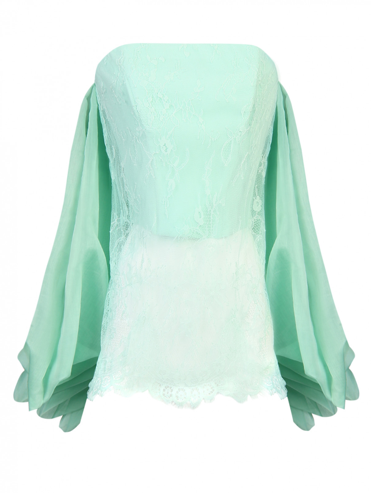 Блузка из вискозы на корсете , со складками A La Russe  –  Общий вид  – Цвет:  Зеленый
