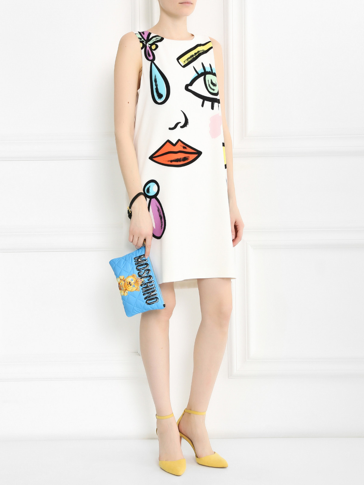 Стеганный клатч с узором и золотой фурнитурой Moschino Couture  –  Модель Общий вид  – Цвет:  Синий