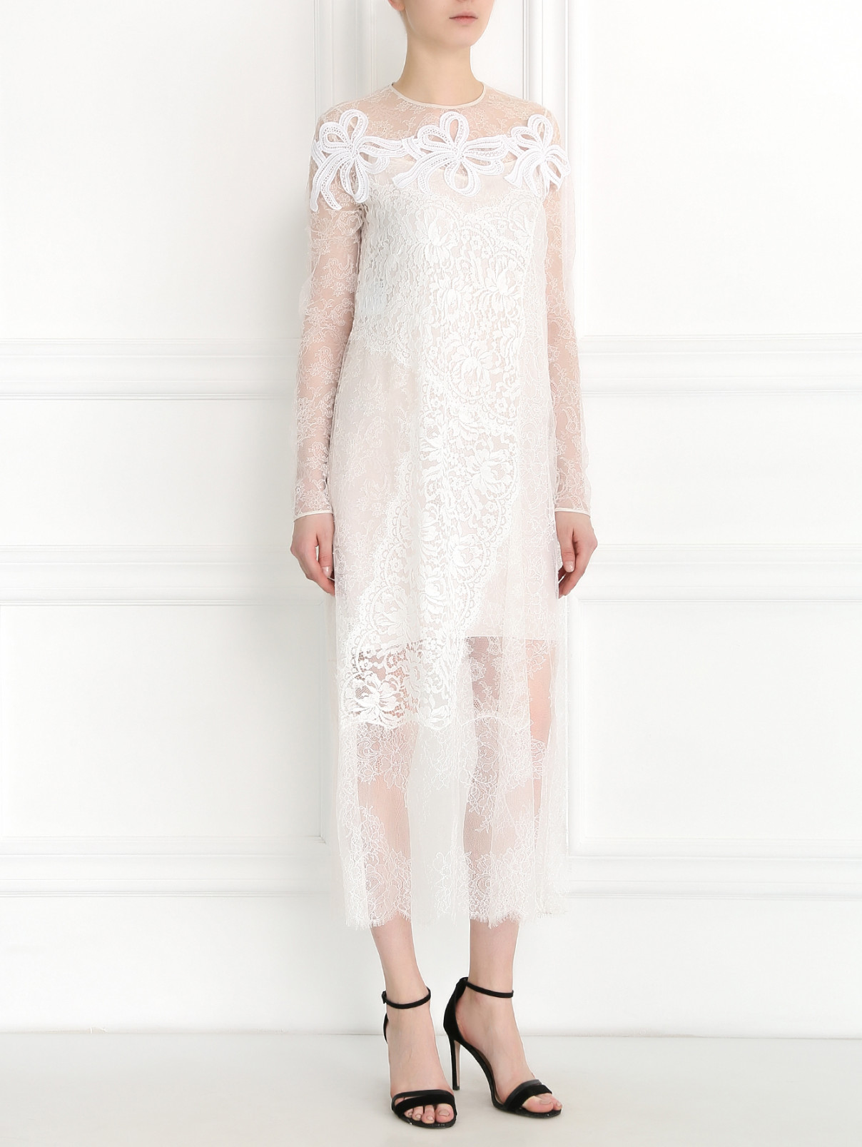 Кружевное платье из шелка и хлопка Rochas  –  Модель Общий вид  – Цвет:  Белый