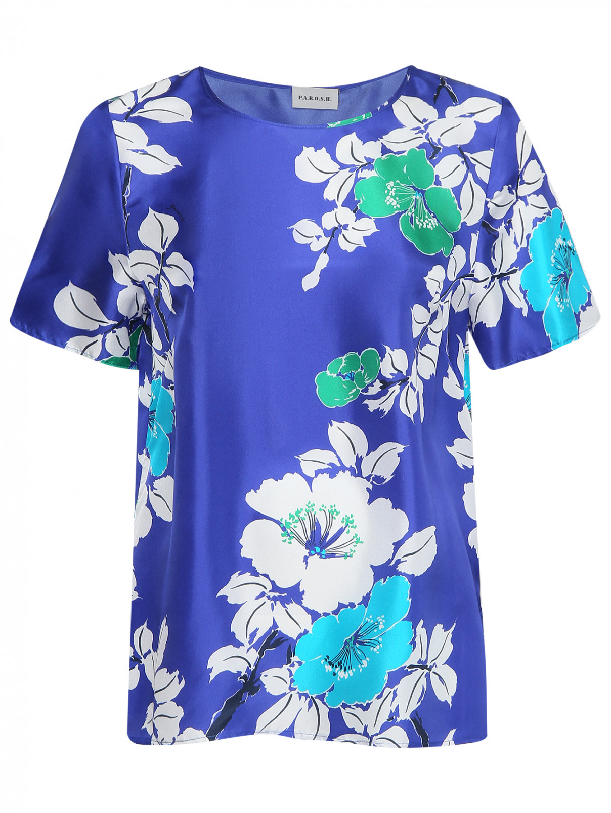Блуза из шелка с узором P.A.R.O.S.H.  –  Общий вид  – Цвет:  Синий