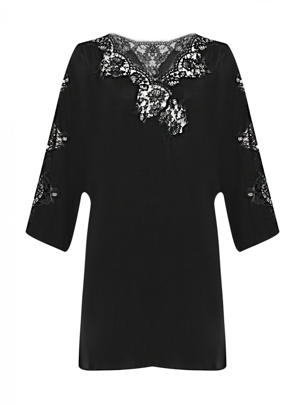 Платье из шелка с кружевом Ermanno Ermanno Scervino  –  Общий вид  – Цвет:  Черный