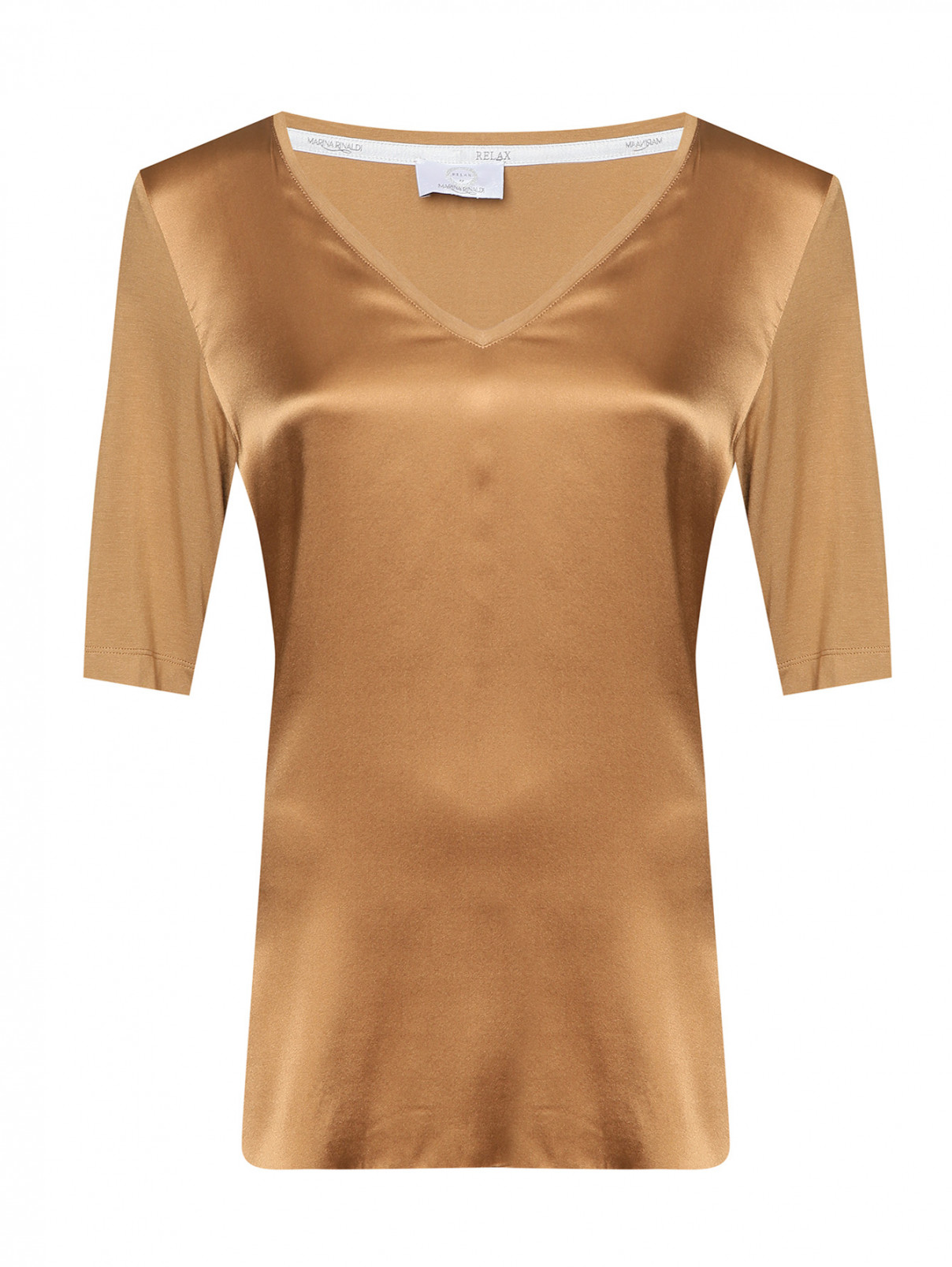 Блуза из смешанного шелка с V-образным вырезом Marina Rinaldi  –  Общий вид  – Цвет:  Металлик