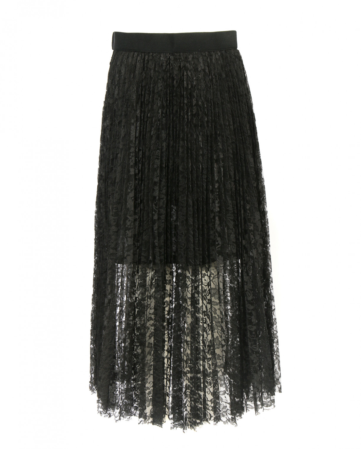 Плиссированная юбка из кружева Mo&Co  –  Общий вид  – Цвет:  Черный