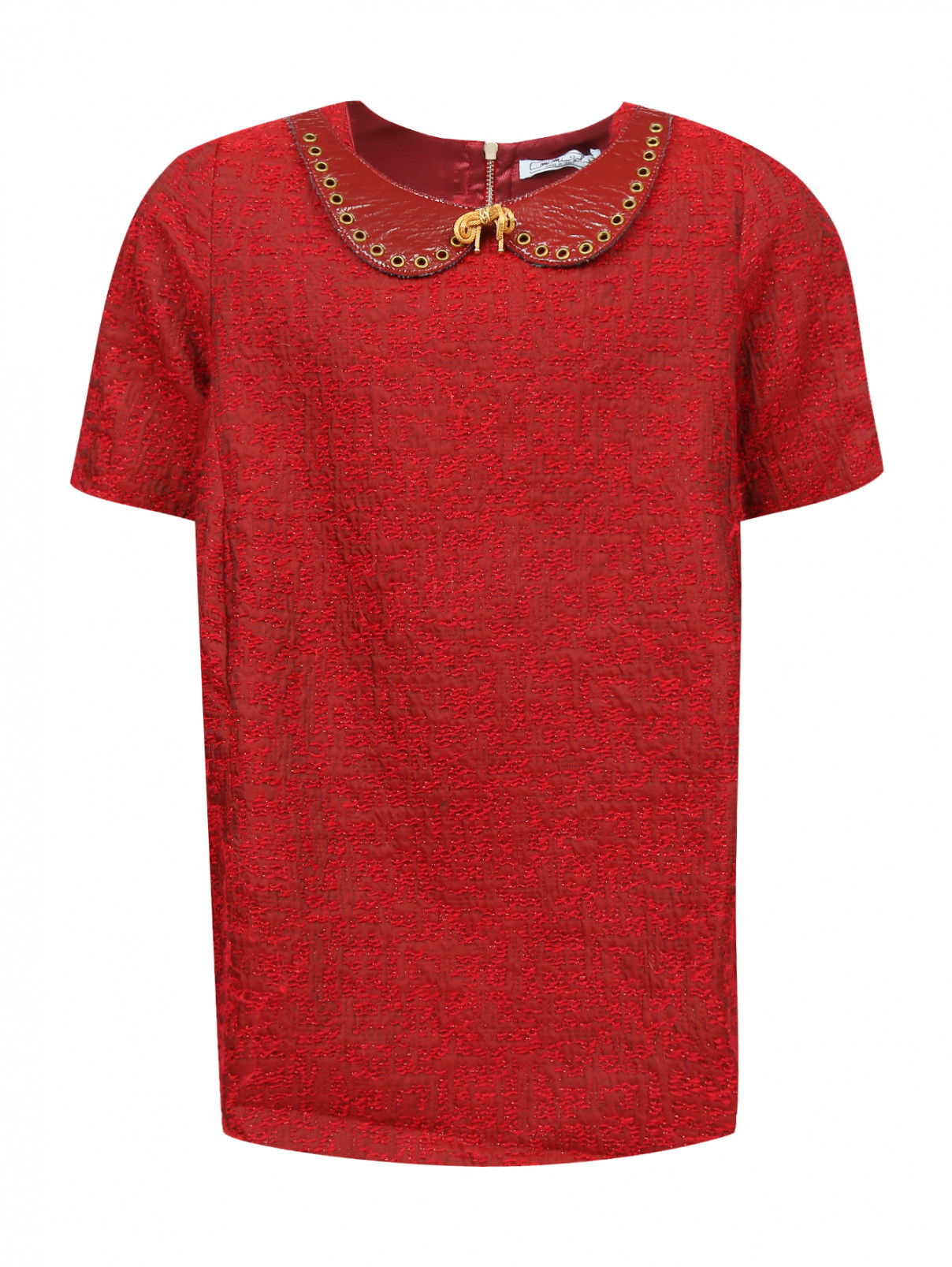 Блуза из фактурного материала с воротничком MiMiSol  –  Общий вид  – Цвет:  Красный