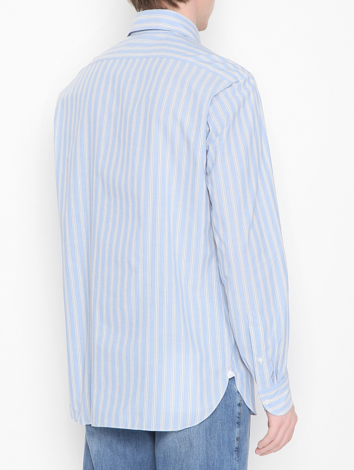 Рубашка из хлопка с узором полоска Borrelli  –  МодельВерхНиз1  – Цвет:  Синий