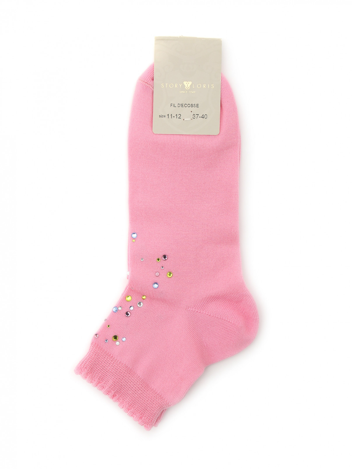 Носки из хлопка декорированные стразами Story Loris  –  Общий вид  – Цвет:  Розовый
