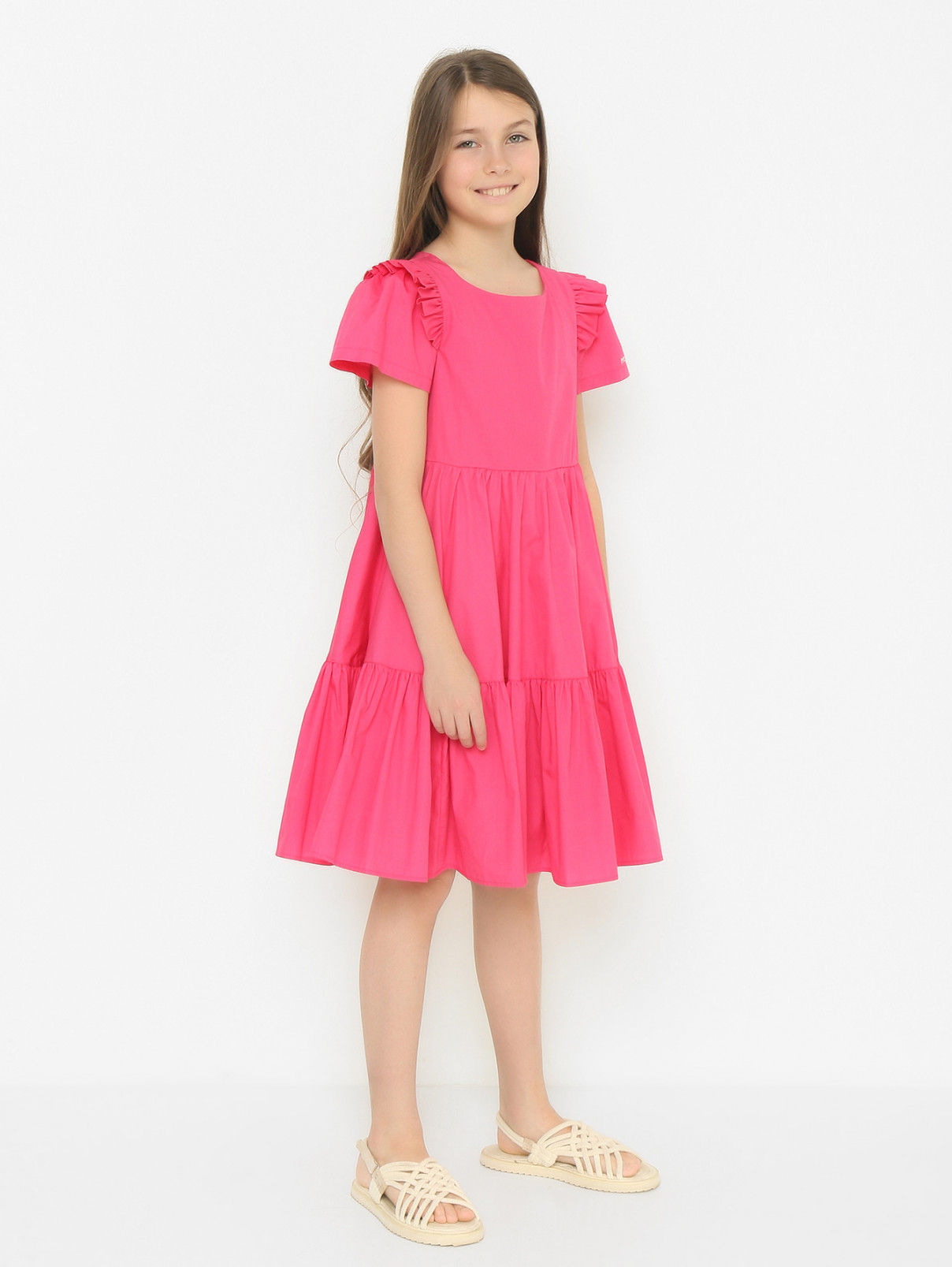 Платье из хлопка со стразами MONNALISA  –  МодельВерхНиз  – Цвет:  Розовый
