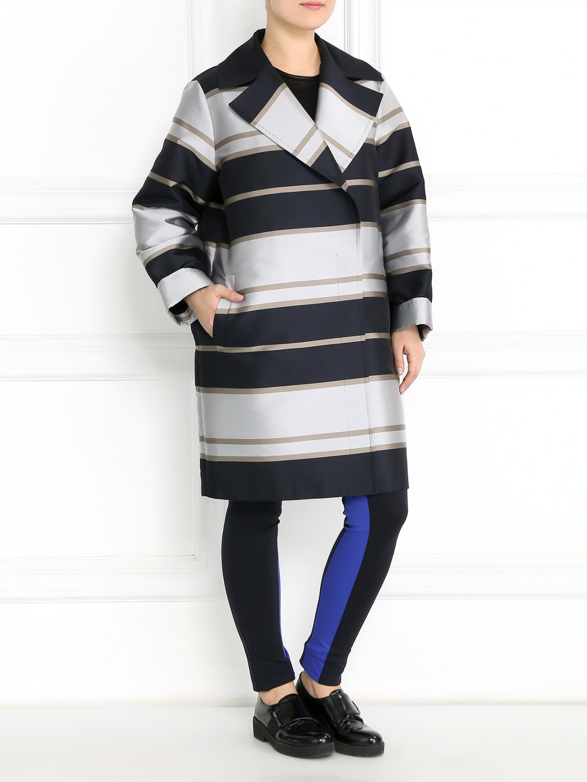 Объемное пальто с узором "полоска" Marina Rinaldi  –  Модель Общий вид  – Цвет:  Узор