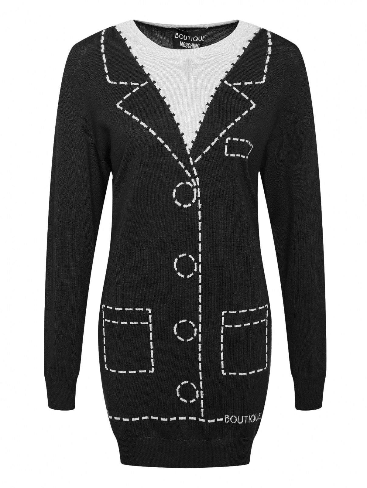 Трикотажное платье из шерсти с узором Moschino Boutique  –  Общий вид  – Цвет:  Черный