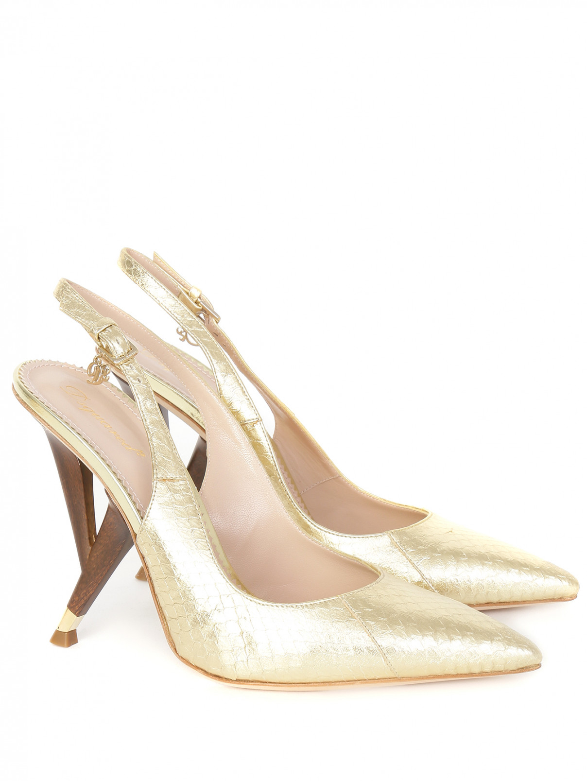Туфли-лодочки из кожи с тиснением на высоком каблуке Dsquared2  –  Общий вид  – Цвет:  Золотой