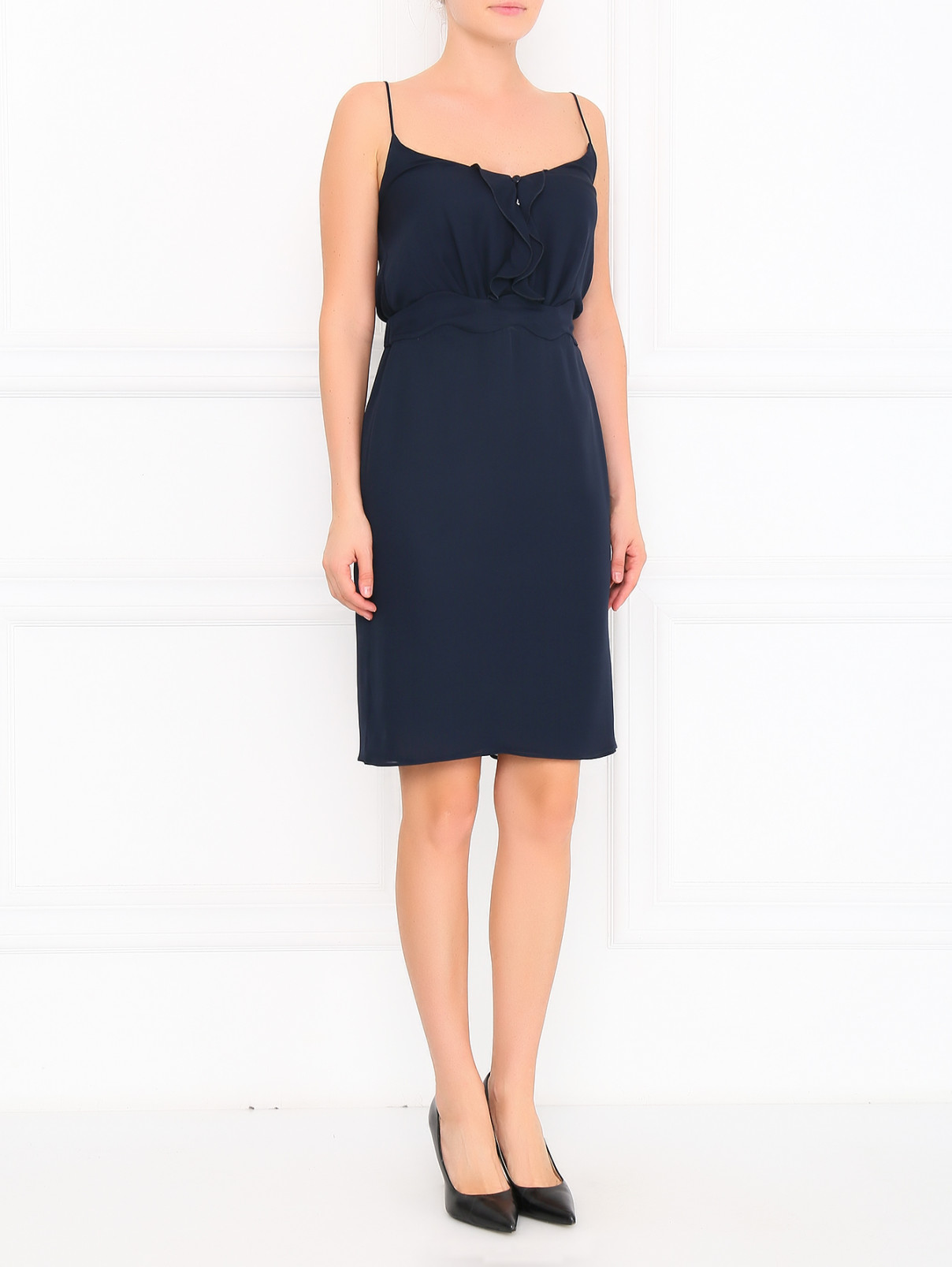 Платье из шелка с отделкой Emporio Armani  –  Модель Общий вид  – Цвет:  Синий