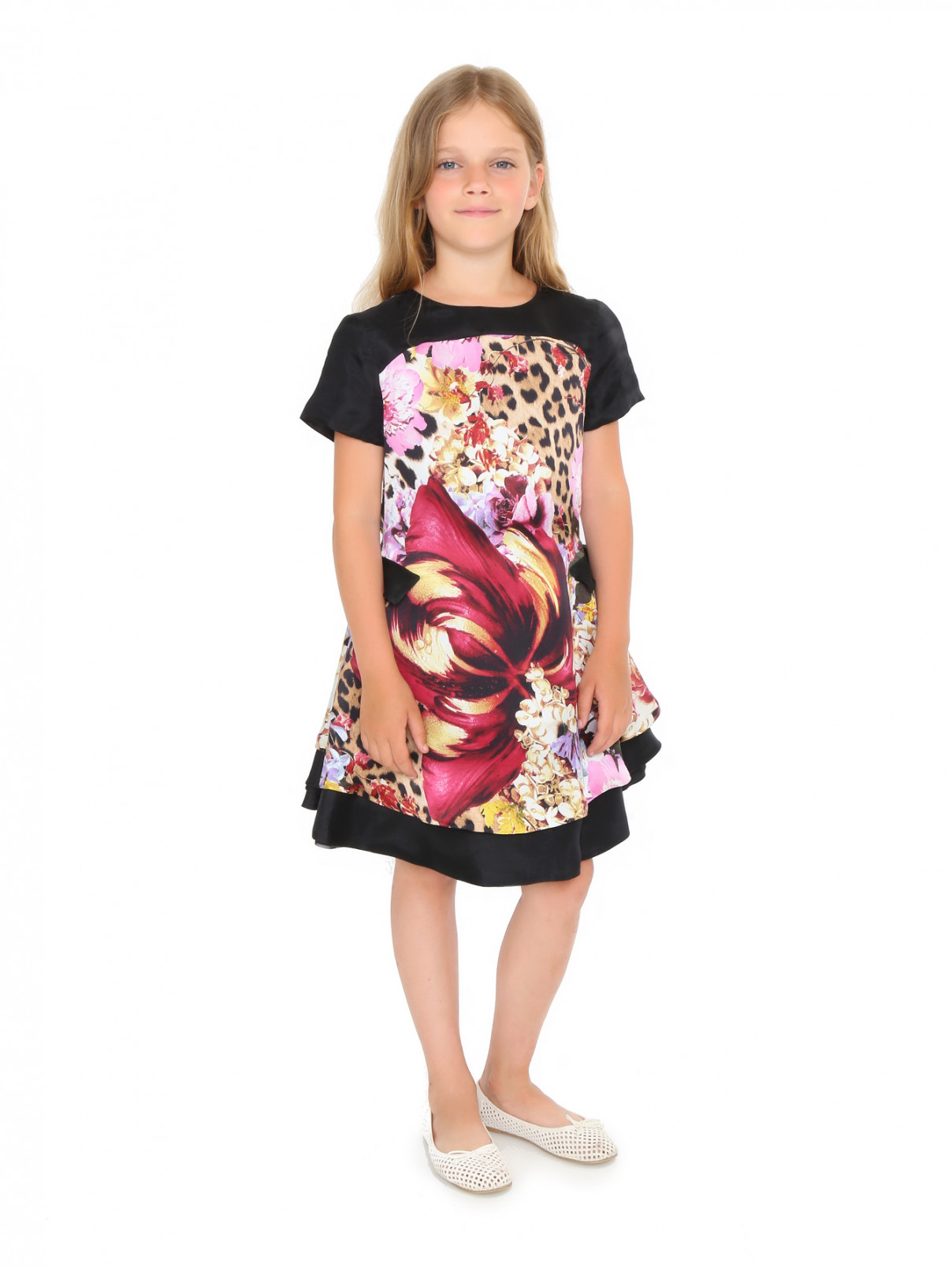 Платье из шелка с анималистичным узором Simonetta  –  Модель Общий вид  – Цвет:  Узор