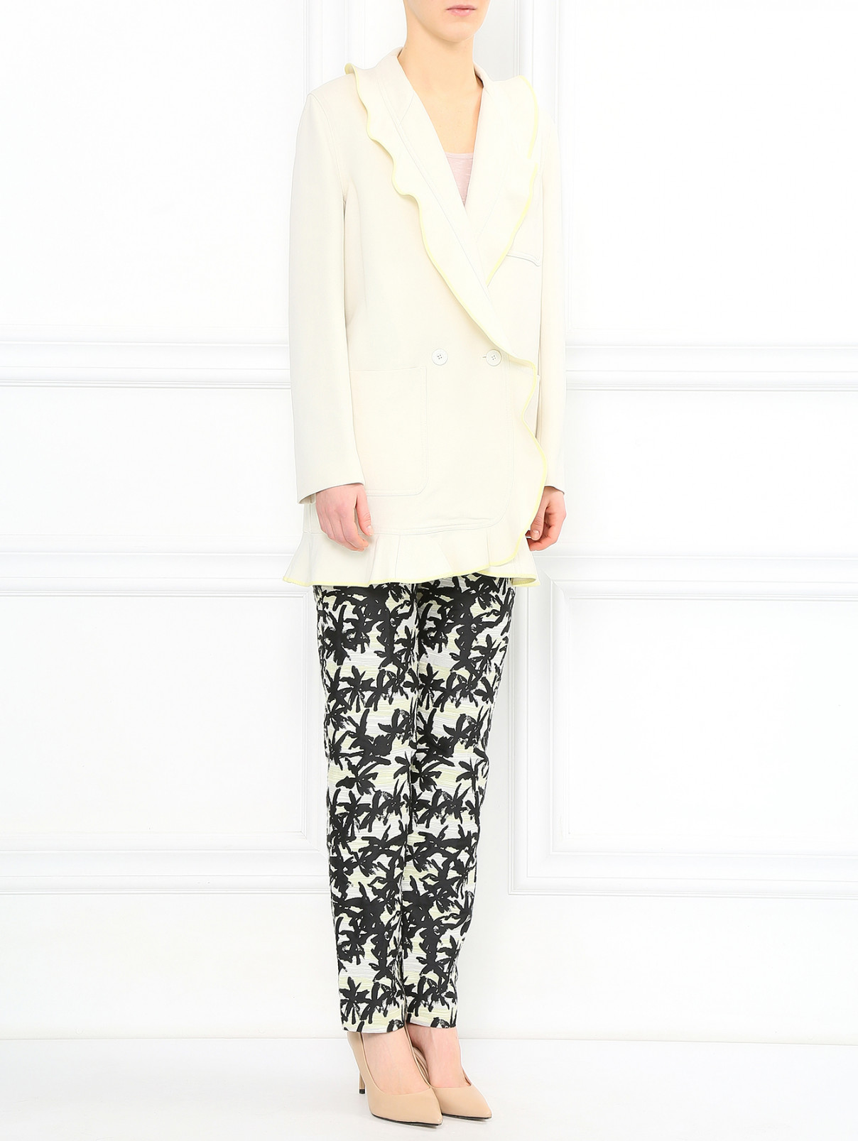 Пальто из смешанной шерсти с контрастной отделкой Kenzo  –  Модель Общий вид  – Цвет:  Белый