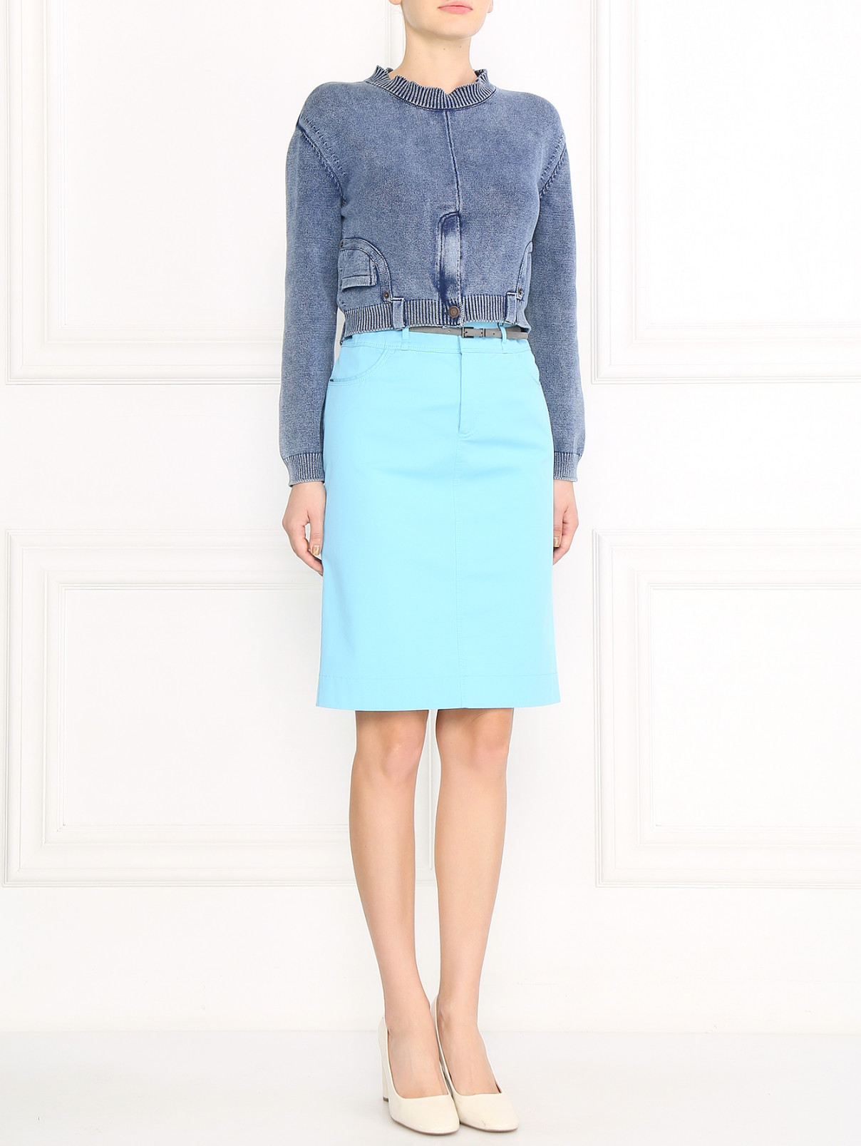 Укороченный джемпер из хлопка Moschino Couture  –  Модель Общий вид  – Цвет:  Синий