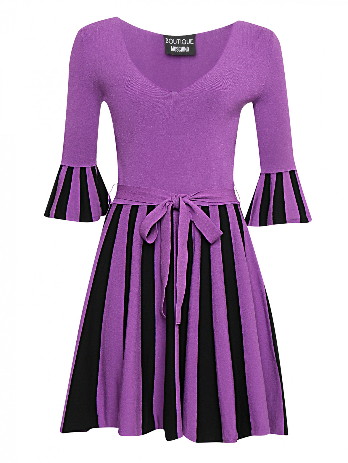 Трикотажное платье с контрастной отделкой BOUTIQUE MOSCHINO  –  Общий вид  – Цвет:  Фиолетовый