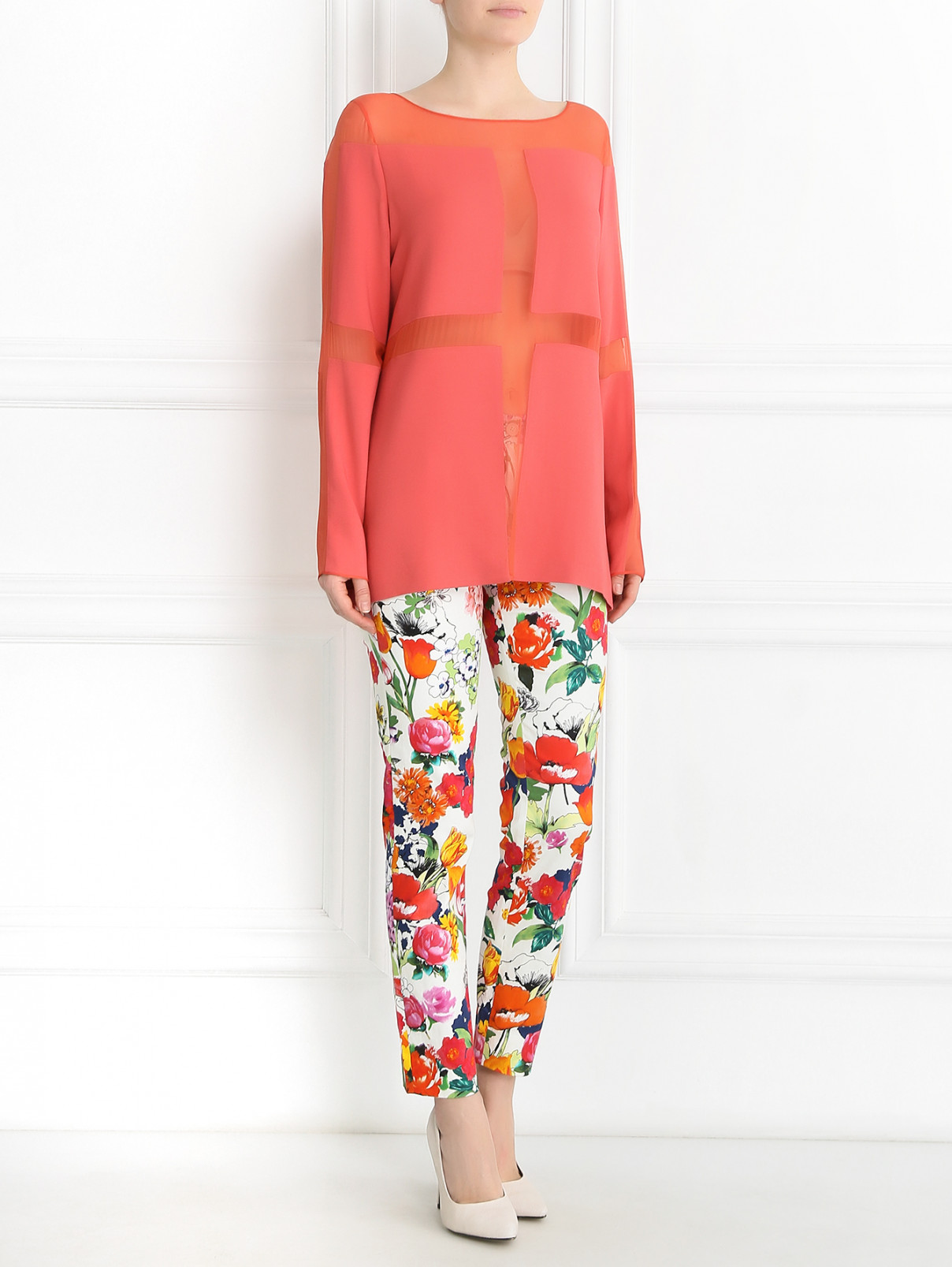 Блуза с полупрозрачными вставками Alberta Ferretti  –  Модель Общий вид  – Цвет:  Красный