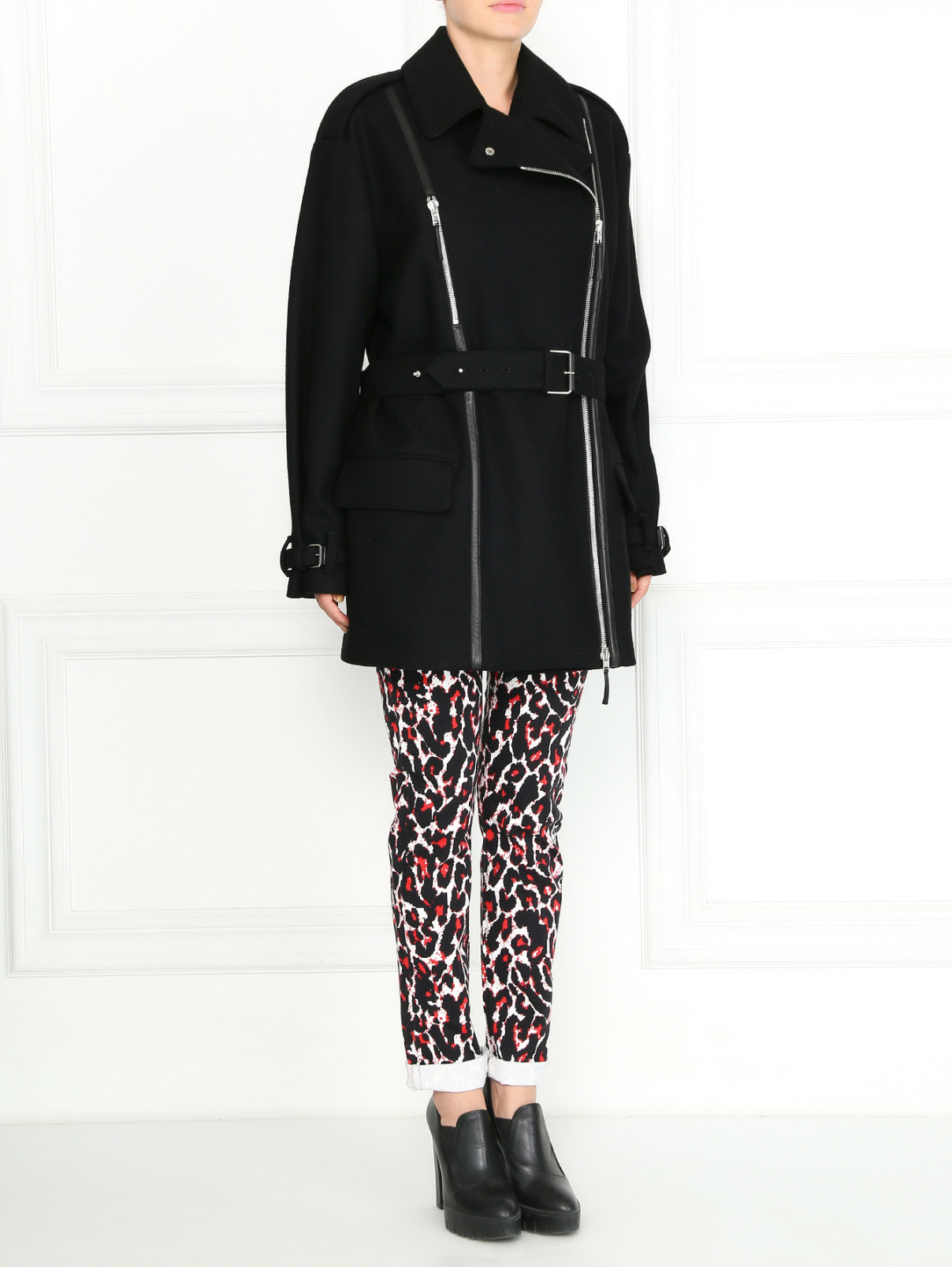 Пальто из шерсти с поясом Jean Paul Gaultier  –  Модель Общий вид  – Цвет:  Черный