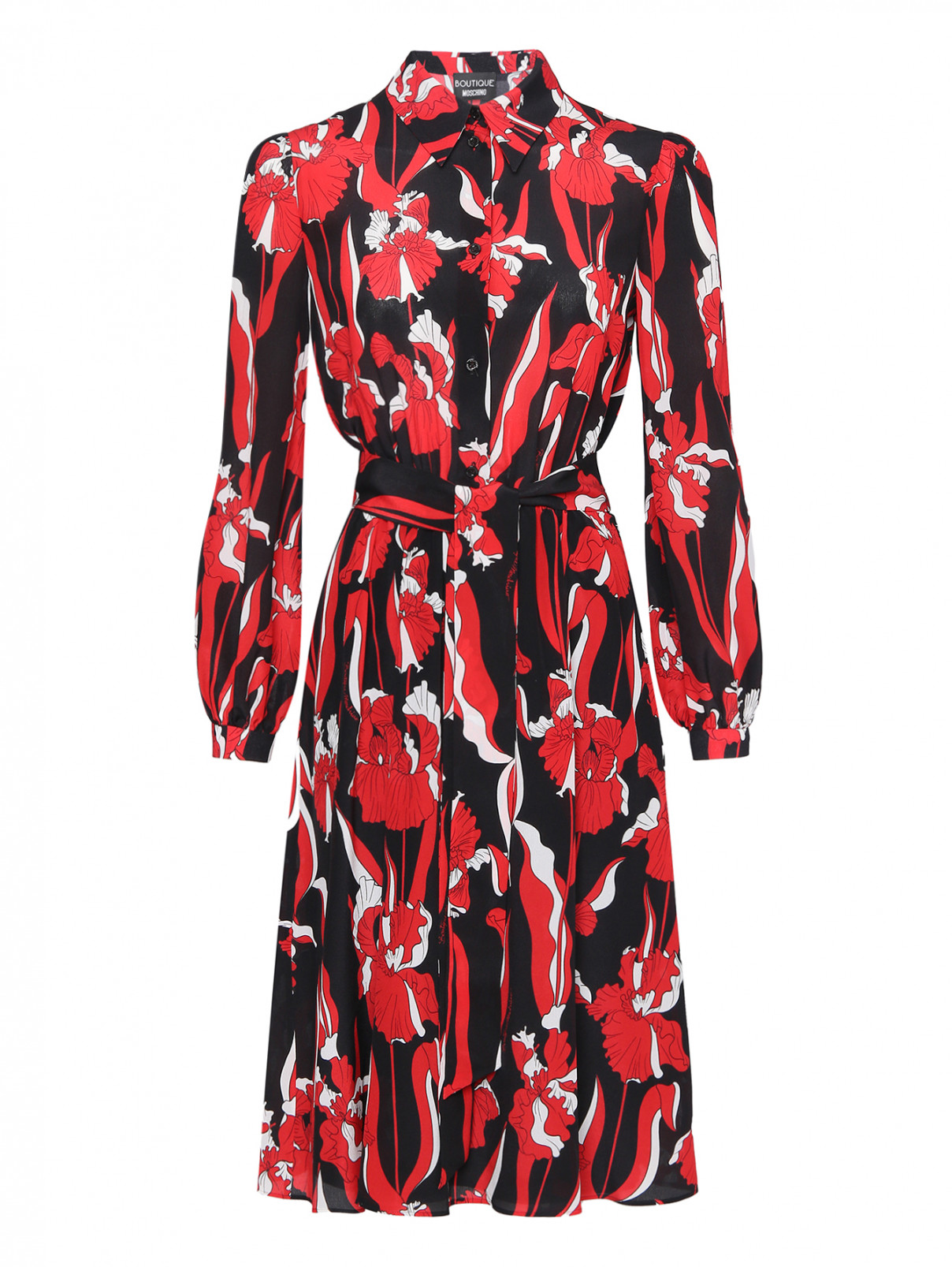 Платье из шелка с узором Moschino Boutique  –  Общий вид  – Цвет:  Красный