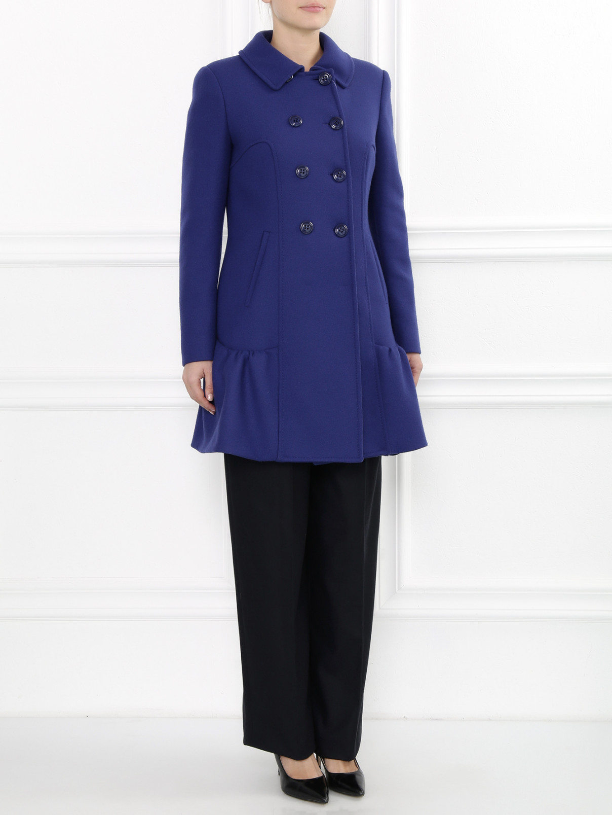 Пальто двубортное из шерсти и нейлона Moschino Cheap&Chic  –  Модель Общий вид  – Цвет:  Синий