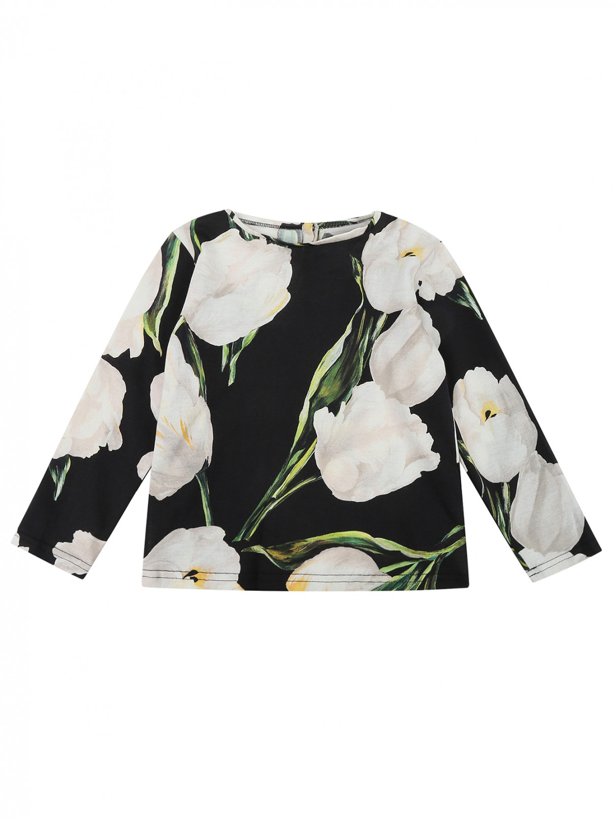 Хлопковый лонгслив с цветочным узором Dolce & Gabbana  –  Общий вид  – Цвет:  Черный