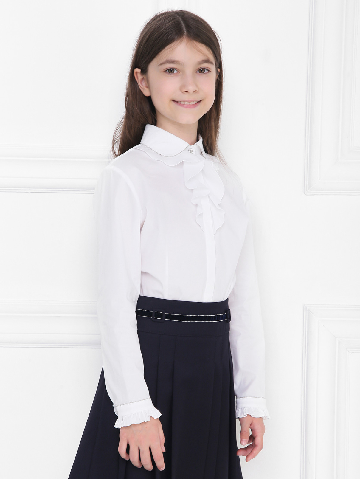 Блуза из хлопка с жабо Aletta Couture  –  МодельВерхНиз  – Цвет:  Белый