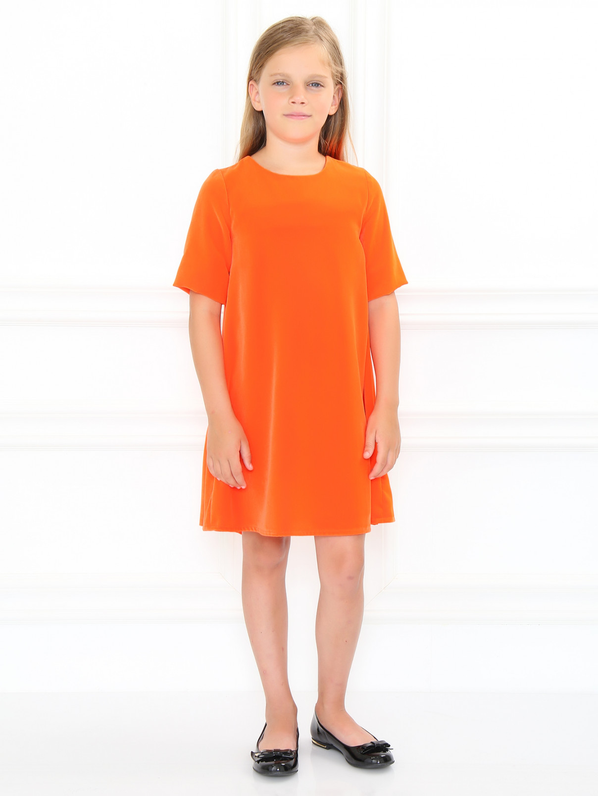 Платье свободного кроя из бархата Baby Dior  –  Модель Общий вид  – Цвет:  Оранжевый