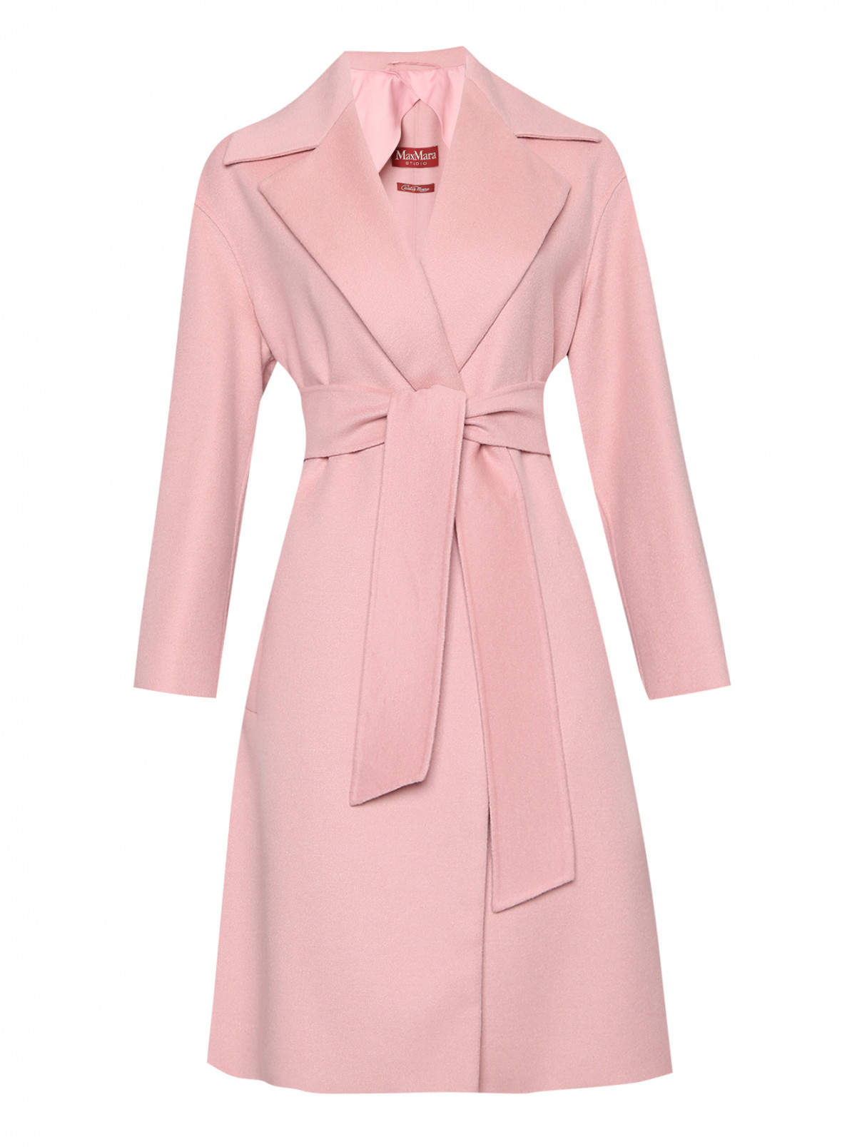 Пальто из шерсти с карманами Max Mara  –  Общий вид  – Цвет:  Розовый