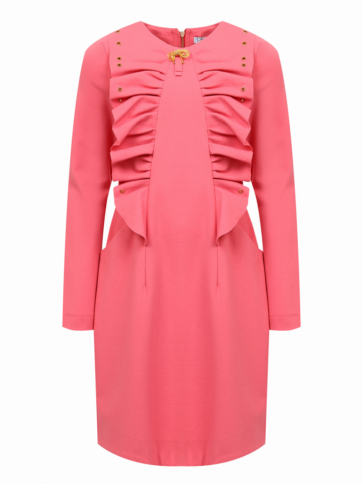 Платье свободного кроя с оборкой MiMiSol  –  Общий вид  – Цвет:  Розовый