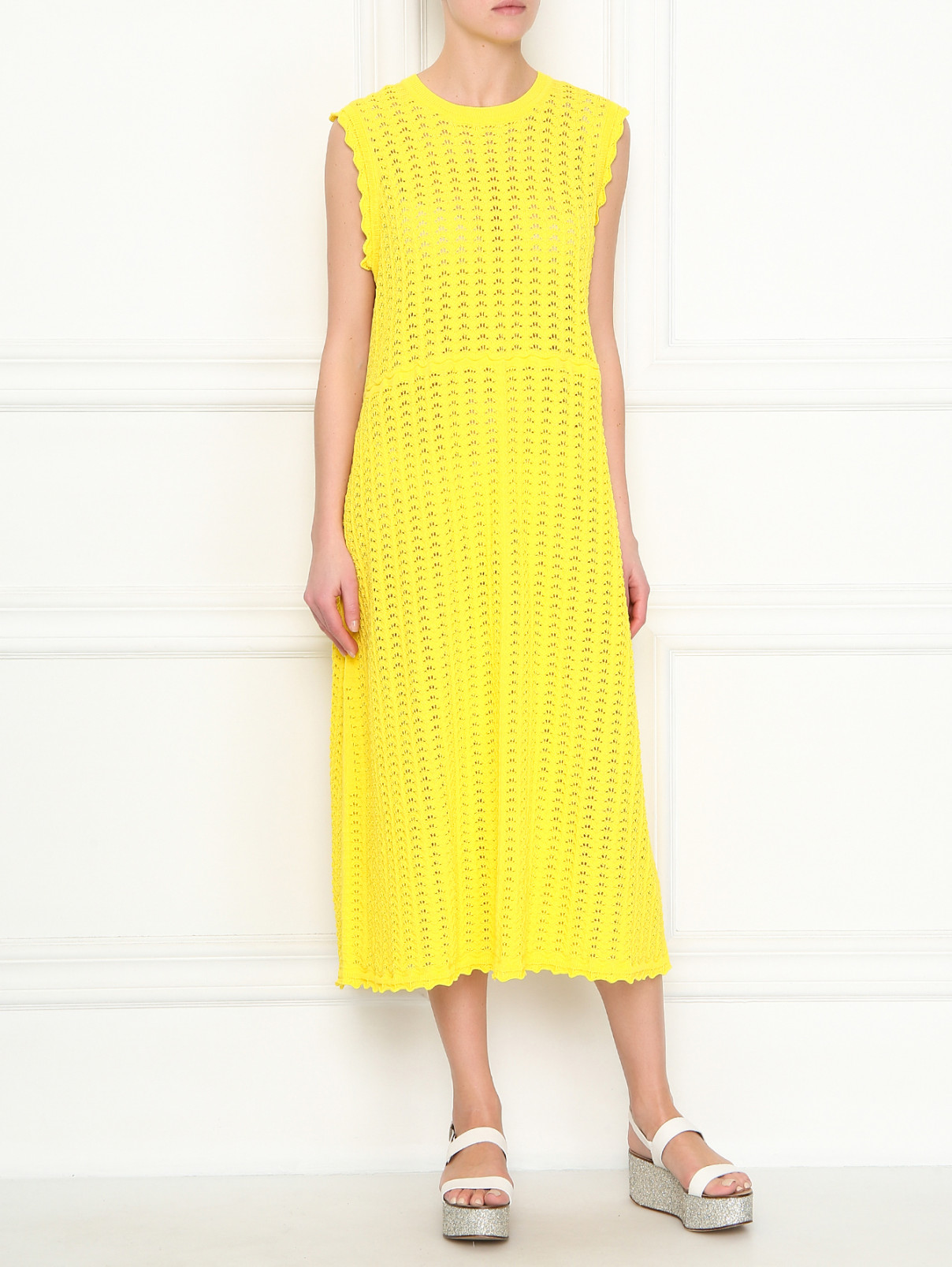 Платье из хлопка свободного кроя без рукавов Jil Sander  –  МодельОбщийВид  – Цвет:  Желтый