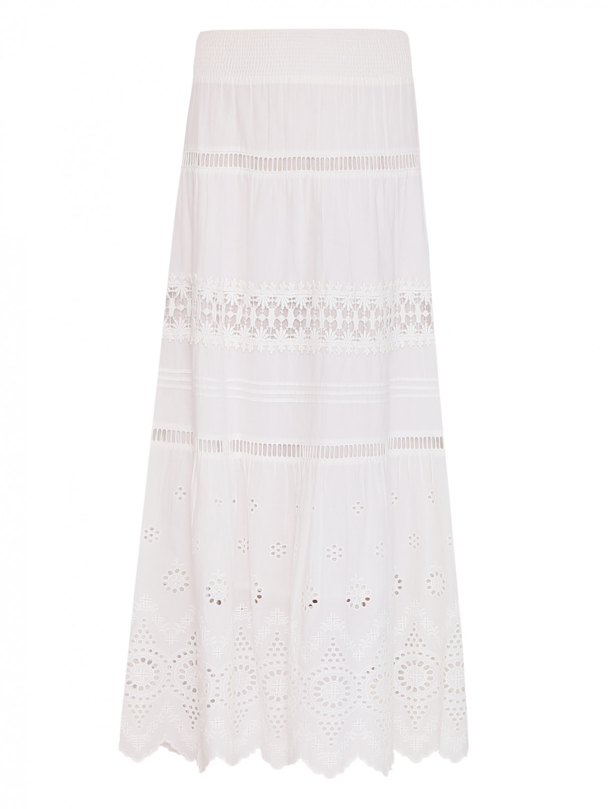 Юбка-миди из хлопка с вышивкой Luisa Spagnoli  –  Общий вид  – Цвет:  Белый
