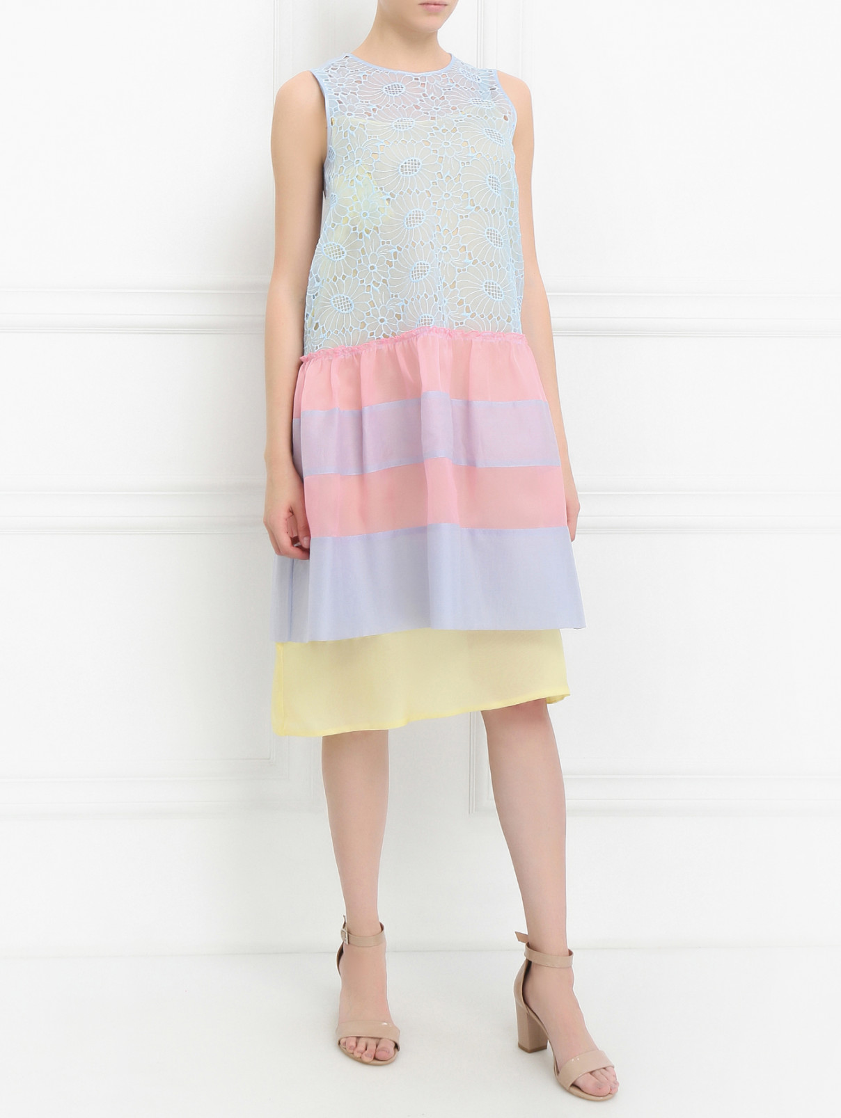 Платье-мини из шелка с узором и вышивкой Dondup  –  Модель Общий вид  – Цвет:  Мультиколор