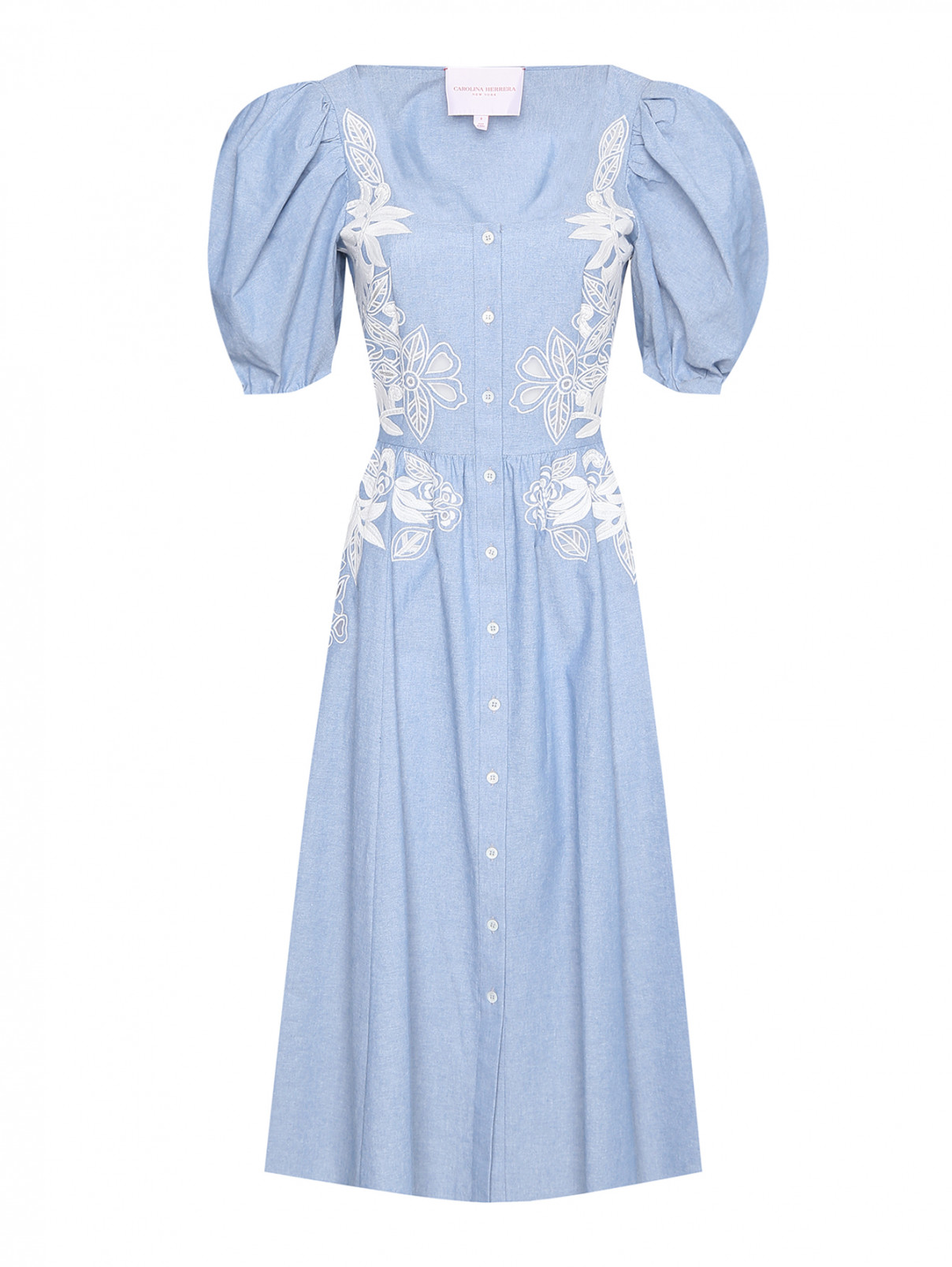 Платье-миди из хлопка с вышивкой Carolina Herrera  –  Общий вид  – Цвет:  Синий