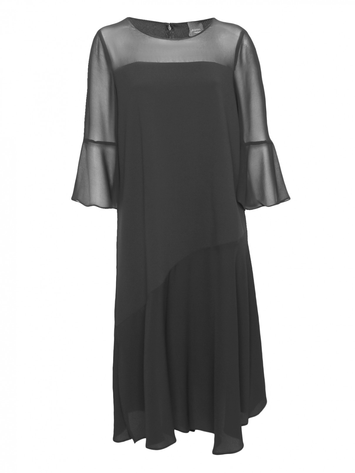 Платье-миди свободного кроя с рукавами 3/4 Persona by Marina Rinaldi  –  Общий вид  – Цвет:  Черный