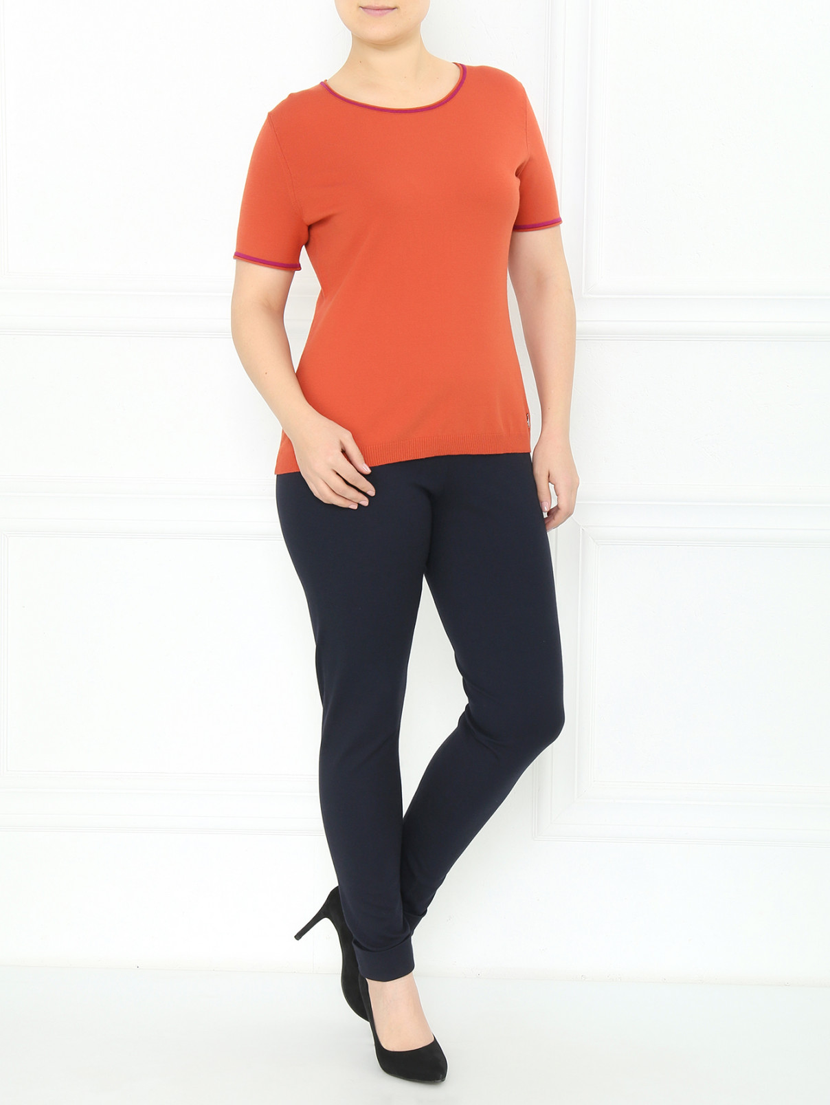 Джемпер с коротким рукавом и  контрастной отделкой Marina Sport  –  Модель Общий вид  – Цвет:  Оранжевый