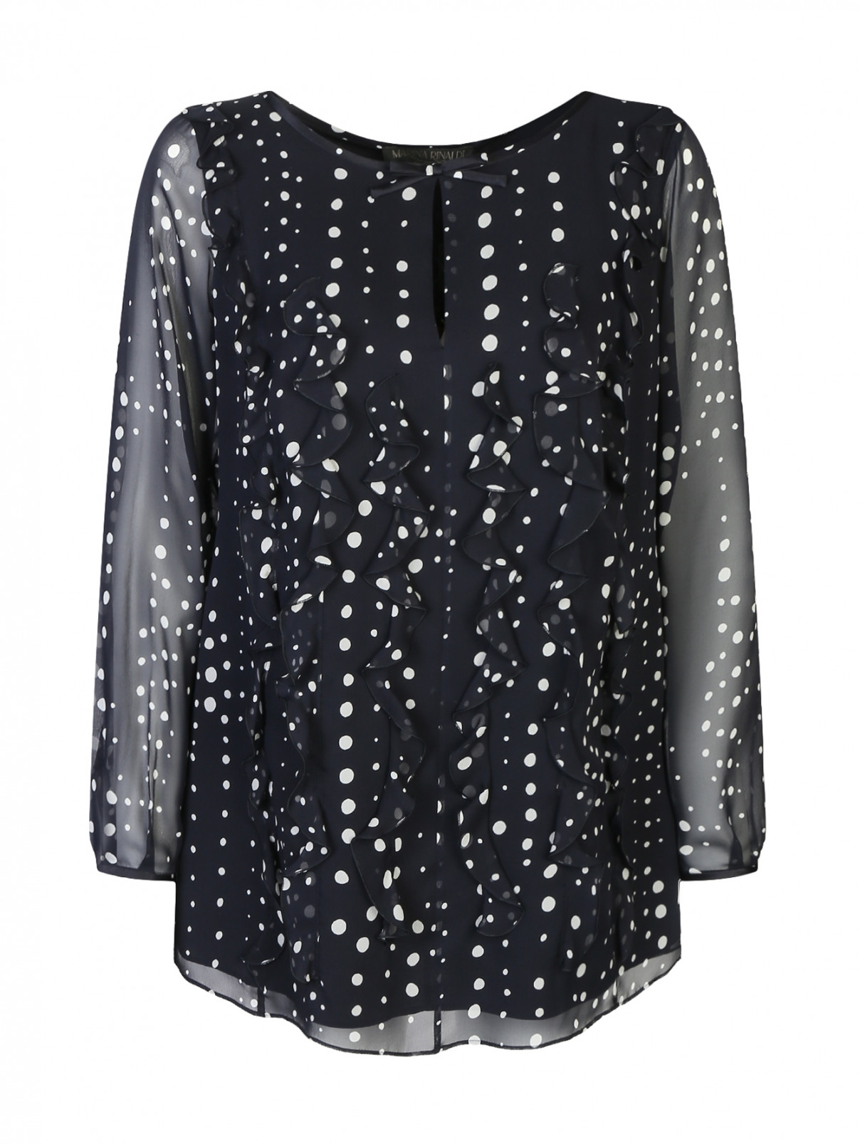 Блуза из шелка с узором "горох" Marina Rinaldi  –  Общий вид  – Цвет:  Синий