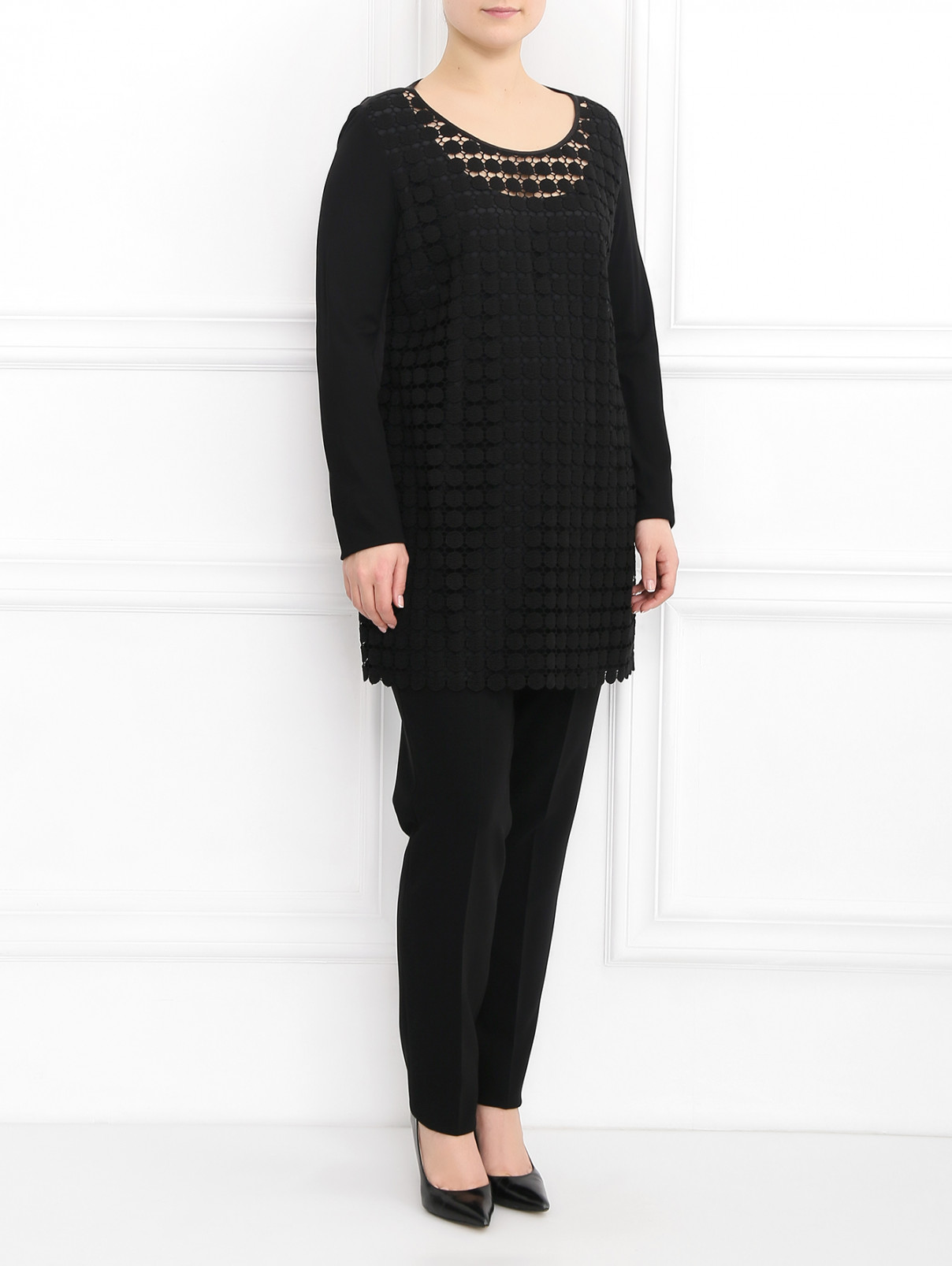 Блуза удлиненная из хлопка Marina Rinaldi  –  Модель Общий вид  – Цвет:  Черный