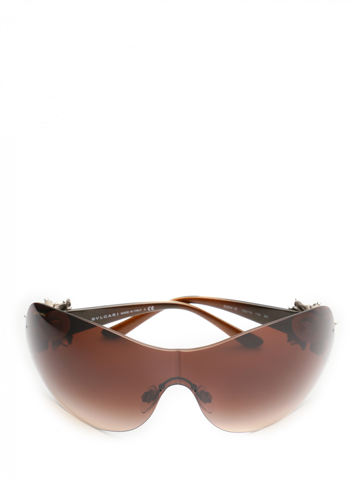 Солнцезащитные очки из стекла с декоративными дужками с кристаллами BVLGARI  –  Общий вид  – Цвет:  Коричневый