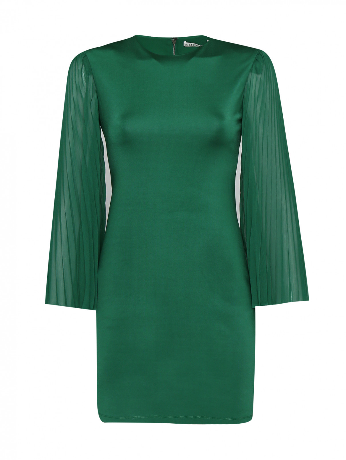 Платье с рукавами-плиссе Alice+Olivia  –  Общий вид  – Цвет:  Зеленый