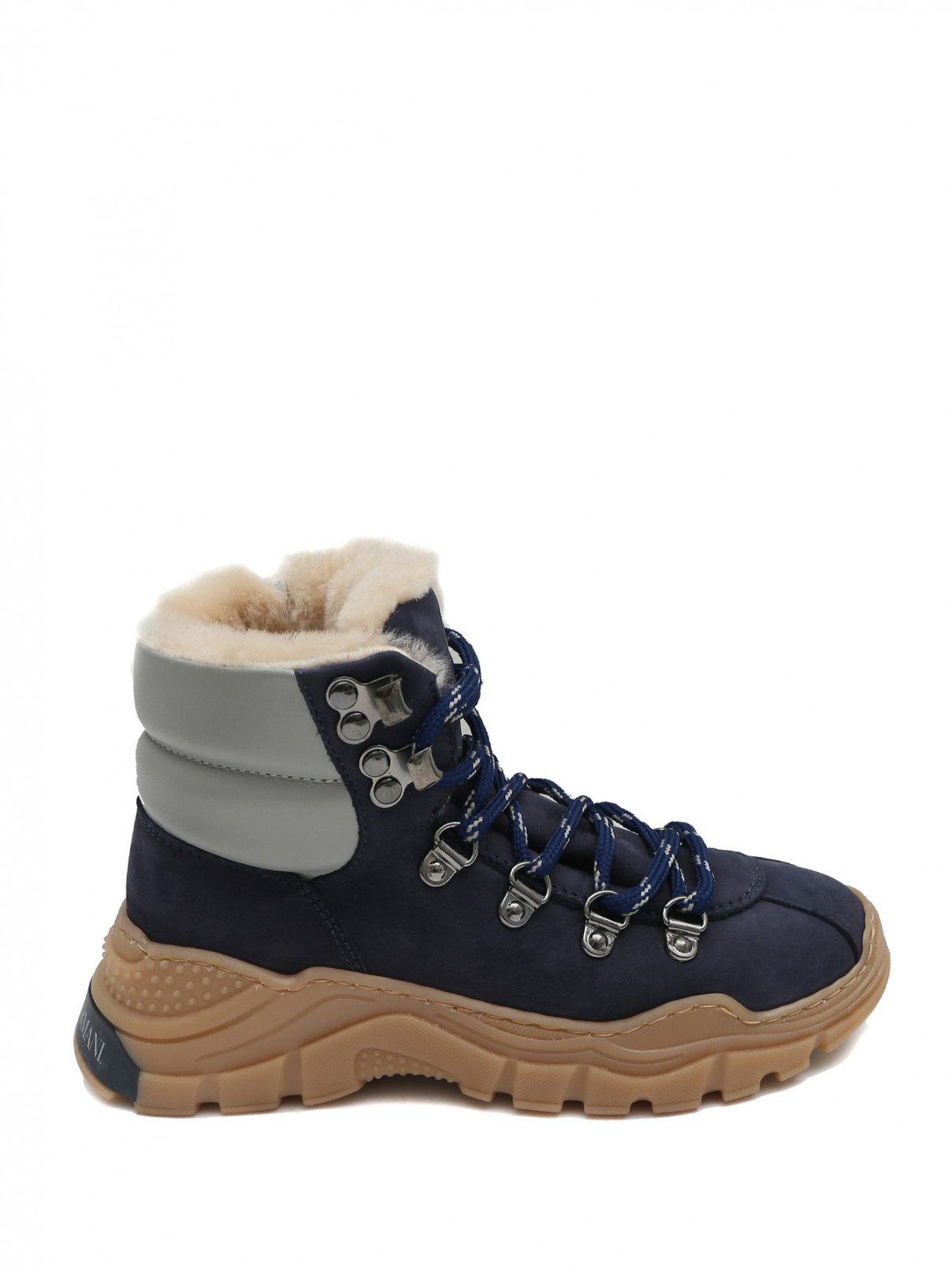Утепленные ботинки на шнурках Emporio Armani  –  Обтравка1  – Цвет:  Синий