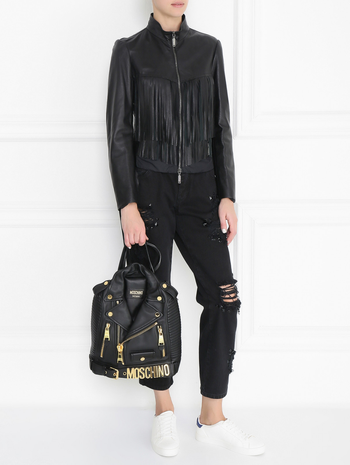 Рюкзак из кожи с металлической фурнитурой Moschino Couture  –  Модель Общий вид  – Цвет:  Черный
