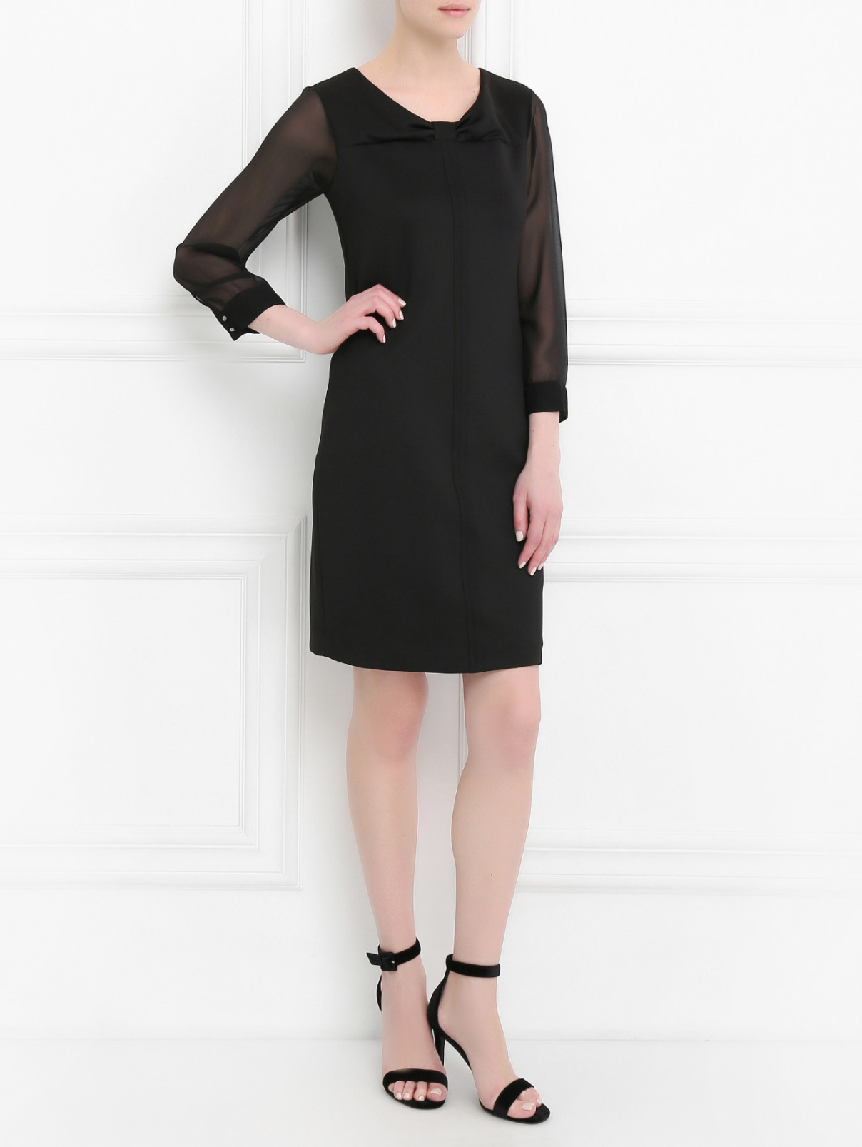 Платье прямого кроя с полупрозрачными рукавами Emporio Armani  –  Модель Общий вид  – Цвет:  Черный