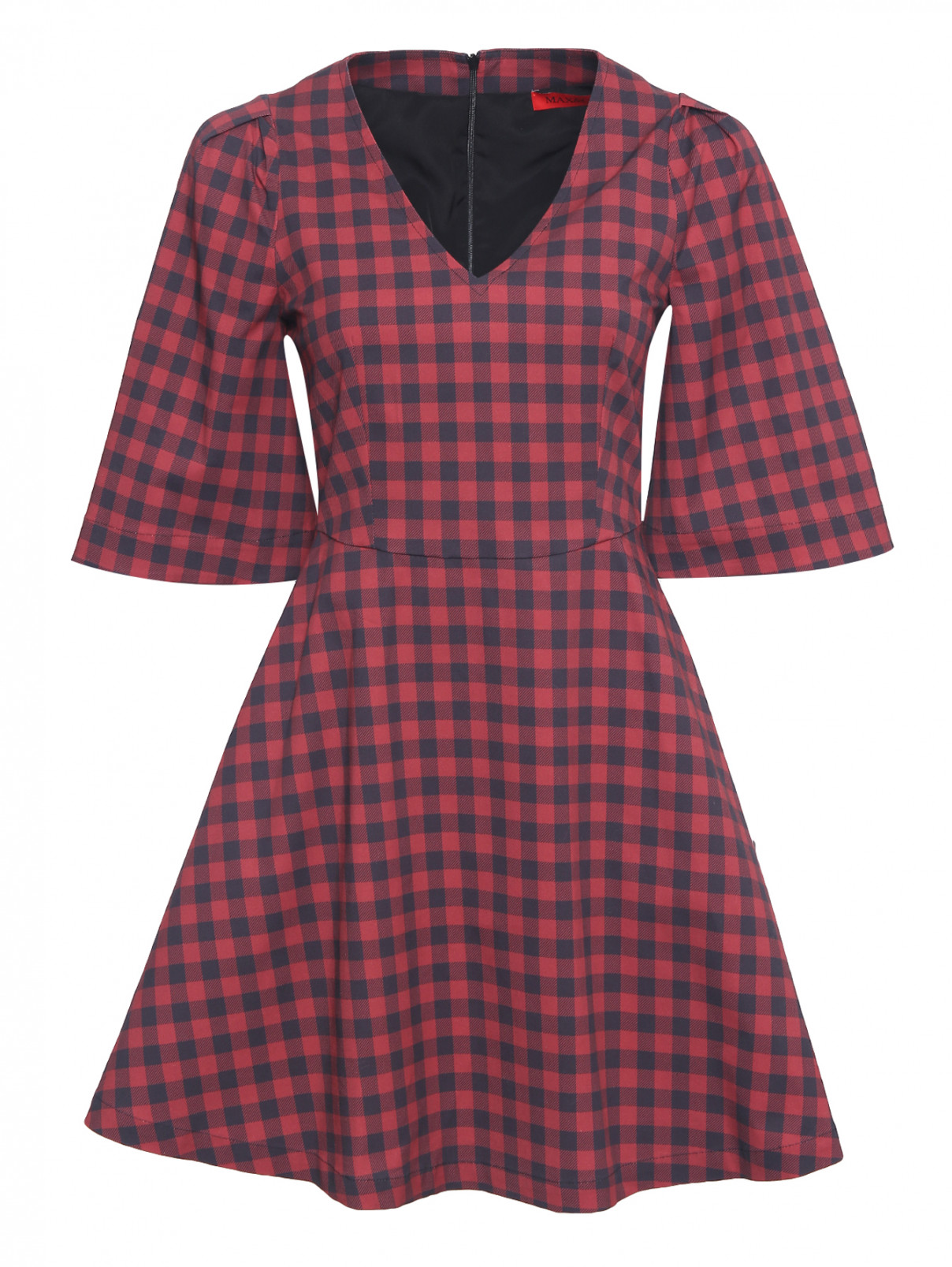 Платье-мини с узором клетка Max&Co  –  Общий вид  – Цвет:  Красный