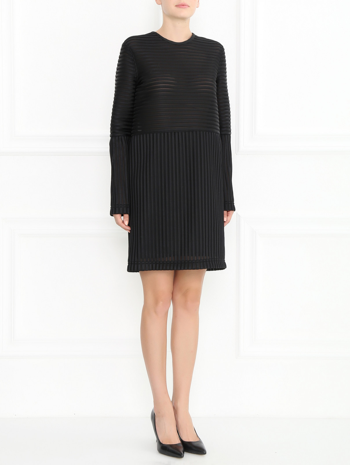 Платье-мини из прозрачной фактурной ткани Kenzo  –  Модель Общий вид  – Цвет:  Черный