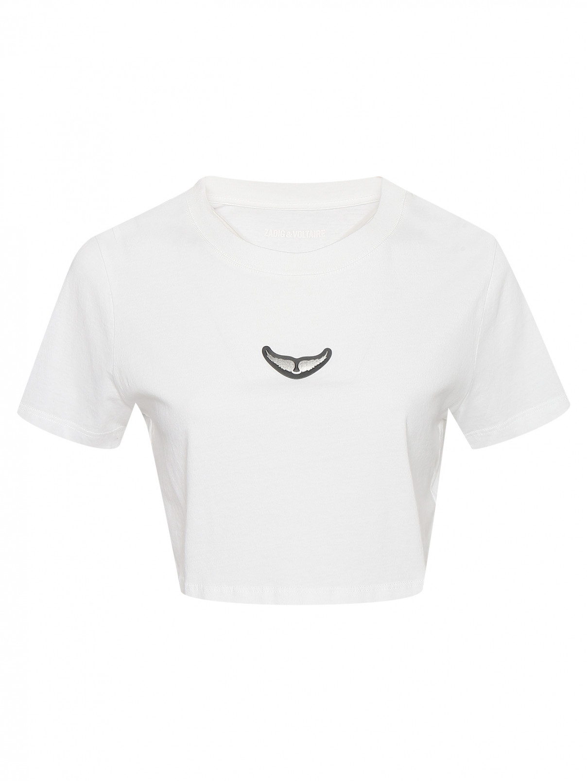 Укороченная футболка из хлопка с логотипом Zadig&Voltaire  –  Общий вид  – Цвет:  Белый