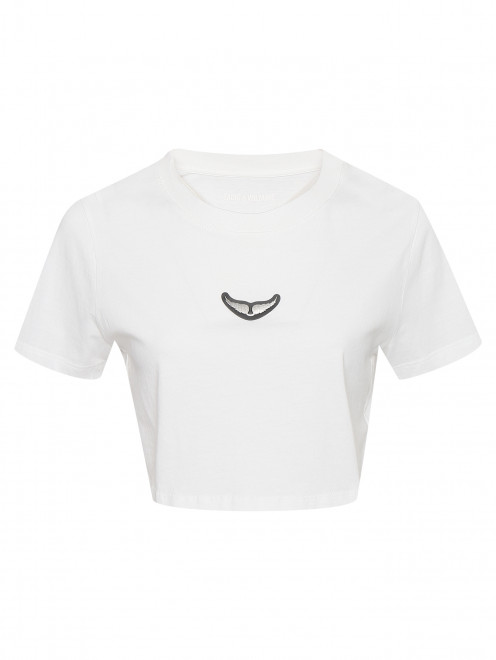 Укороченная футболка из хлопка с логотипом - Общий вид