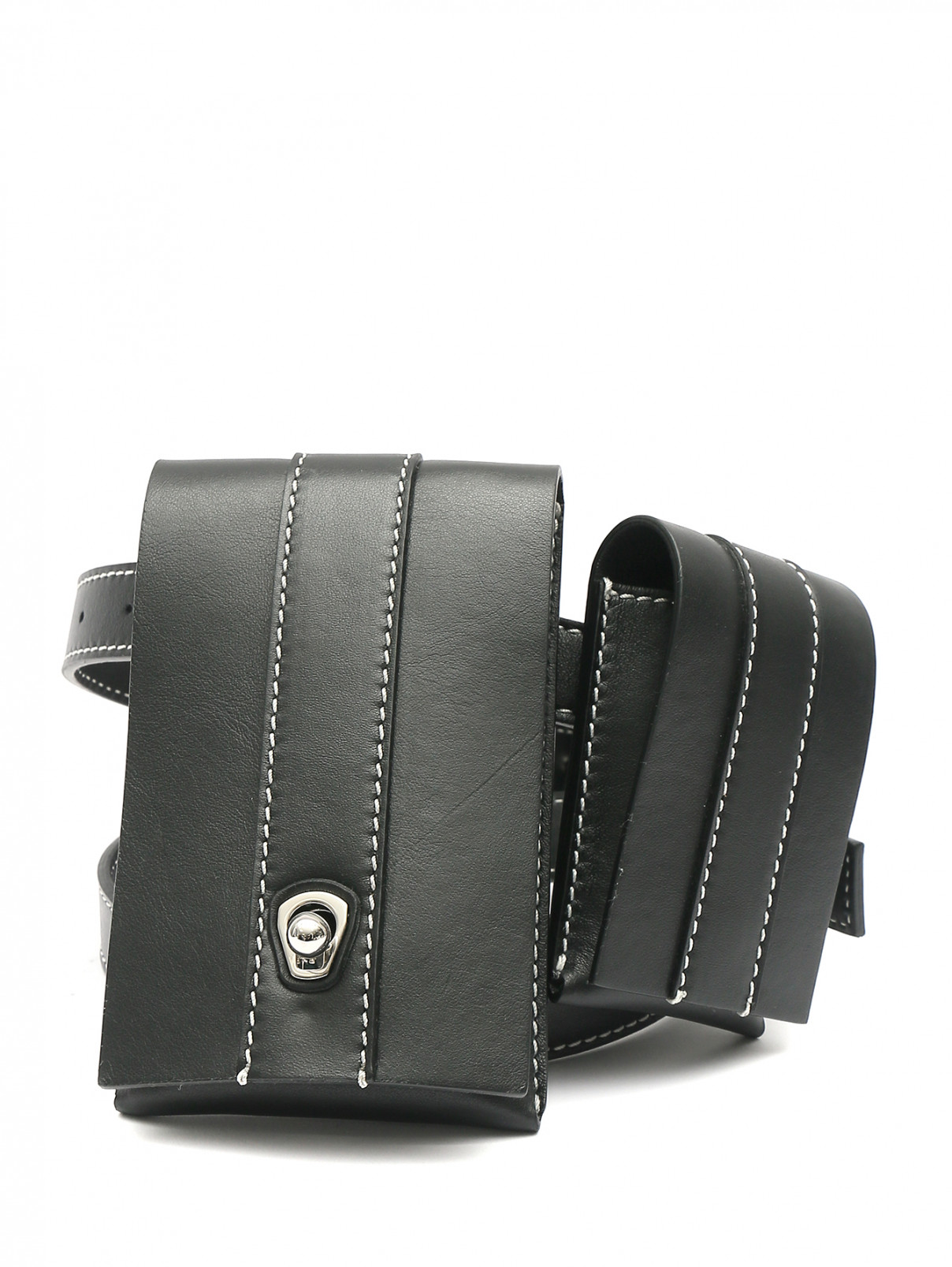 Поясная сумка из гладкой кожи с контрастной отстрочкой Ermanno Scervino  –  Общий вид  – Цвет:  Черный
