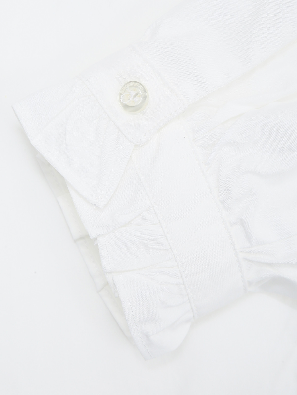 Блуза из хлопка с оборкой на планке Emporio Armani  –  Деталь1  – Цвет:  Белый