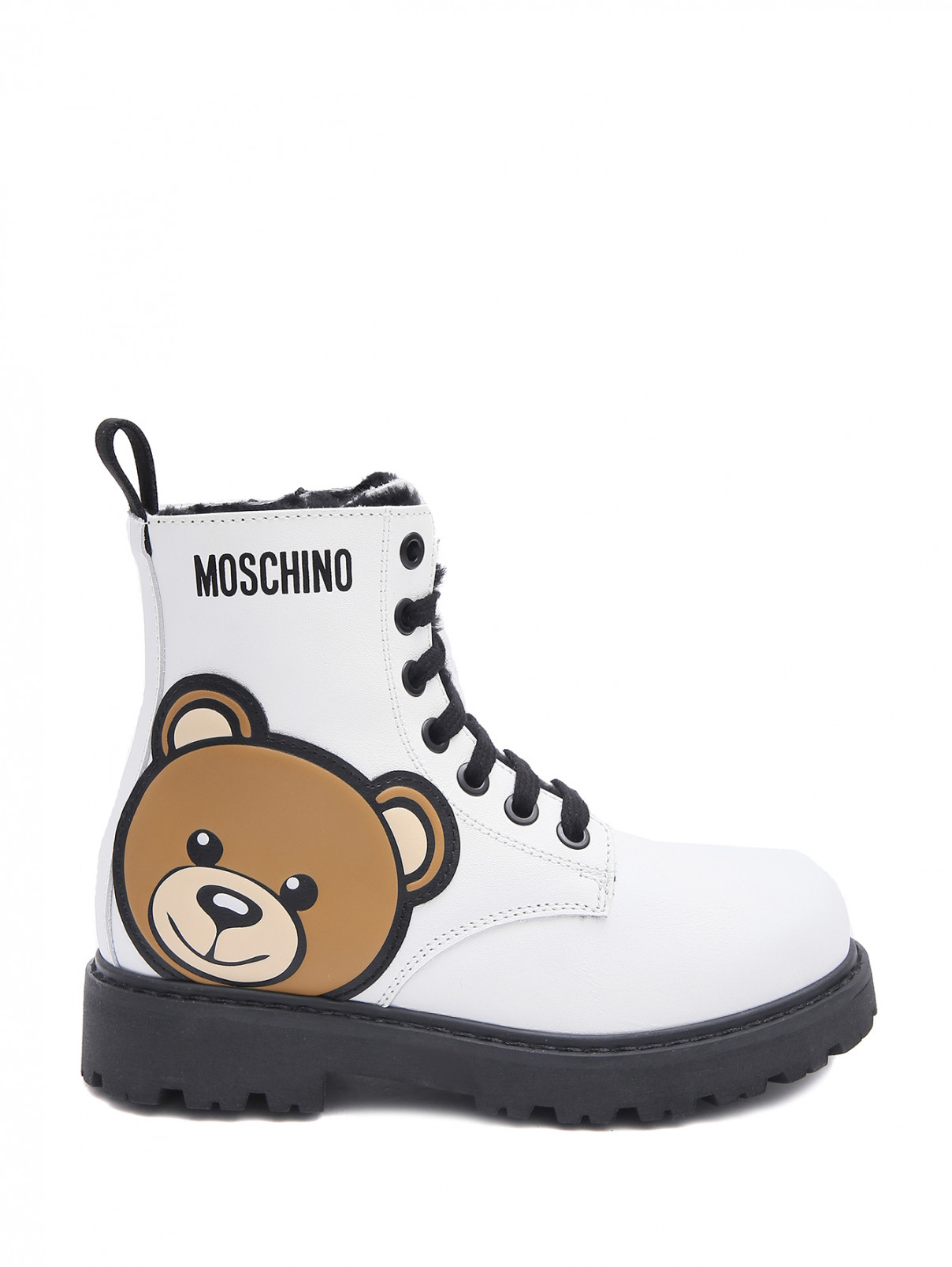 Ботинки из кожи с аппликацией Moschino  –  Обтравка1  – Цвет:  Белый
