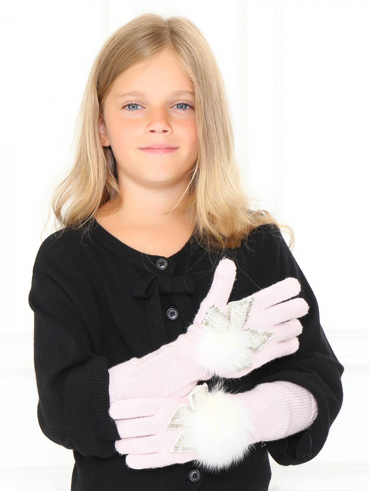 Перчатки из шерсти декорированные бисером IL Trenino  –  Модель Общий вид  – Цвет:  Розовый